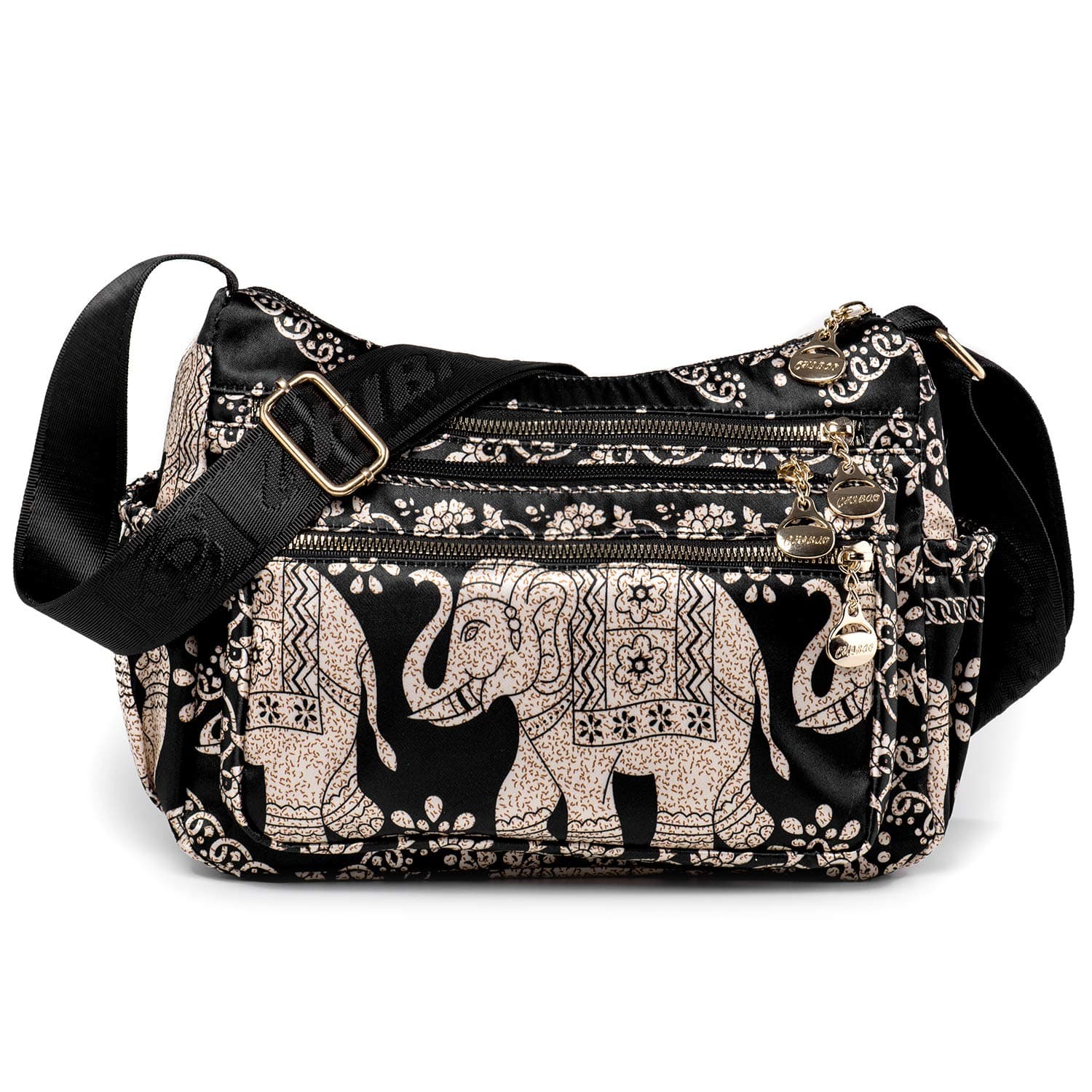 Ethnic Elephant Hobo Shoulder Bag for Women - Ladies Cross-Body Handbags - 8 Pockets Medium Size Women Bags - Daily Travel Shopping Messenger Bag