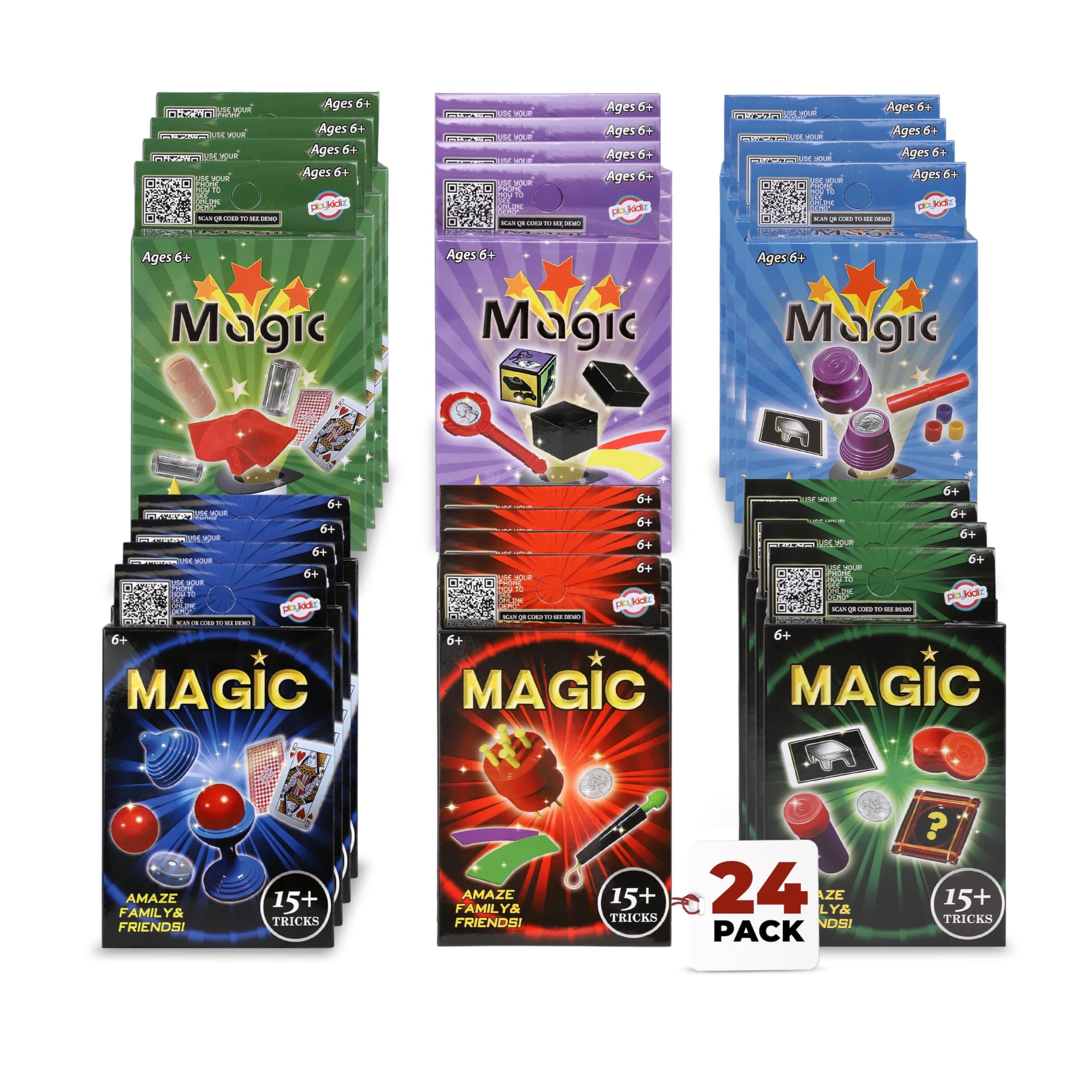 Playkidz 24 Packs of Magic Trick for Kids - Party Favors Magic Set with Over 15 Tricks Each, Made Simple, Magician Pretend Play, Birthday, Indoor/Outdoor Fun Games