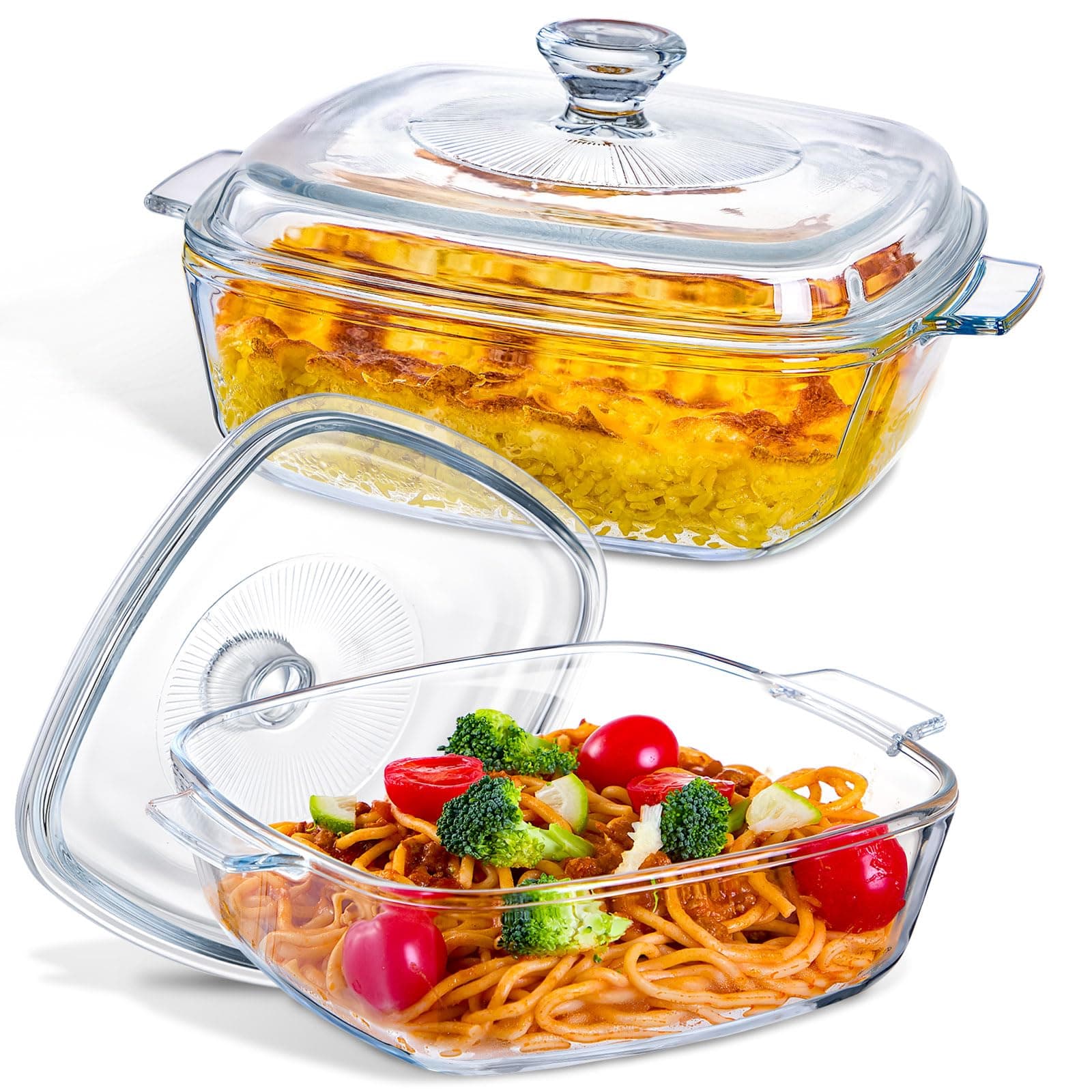 Casserole Dish with Lid, Glass Casserole Cookware, 22CM Square Casseroles Dishs, Glass Small Bowl With Lid, Baking Dishs, Serving Dish Food Container for Cooking, Oven and Microwave Safe (1.2L)
