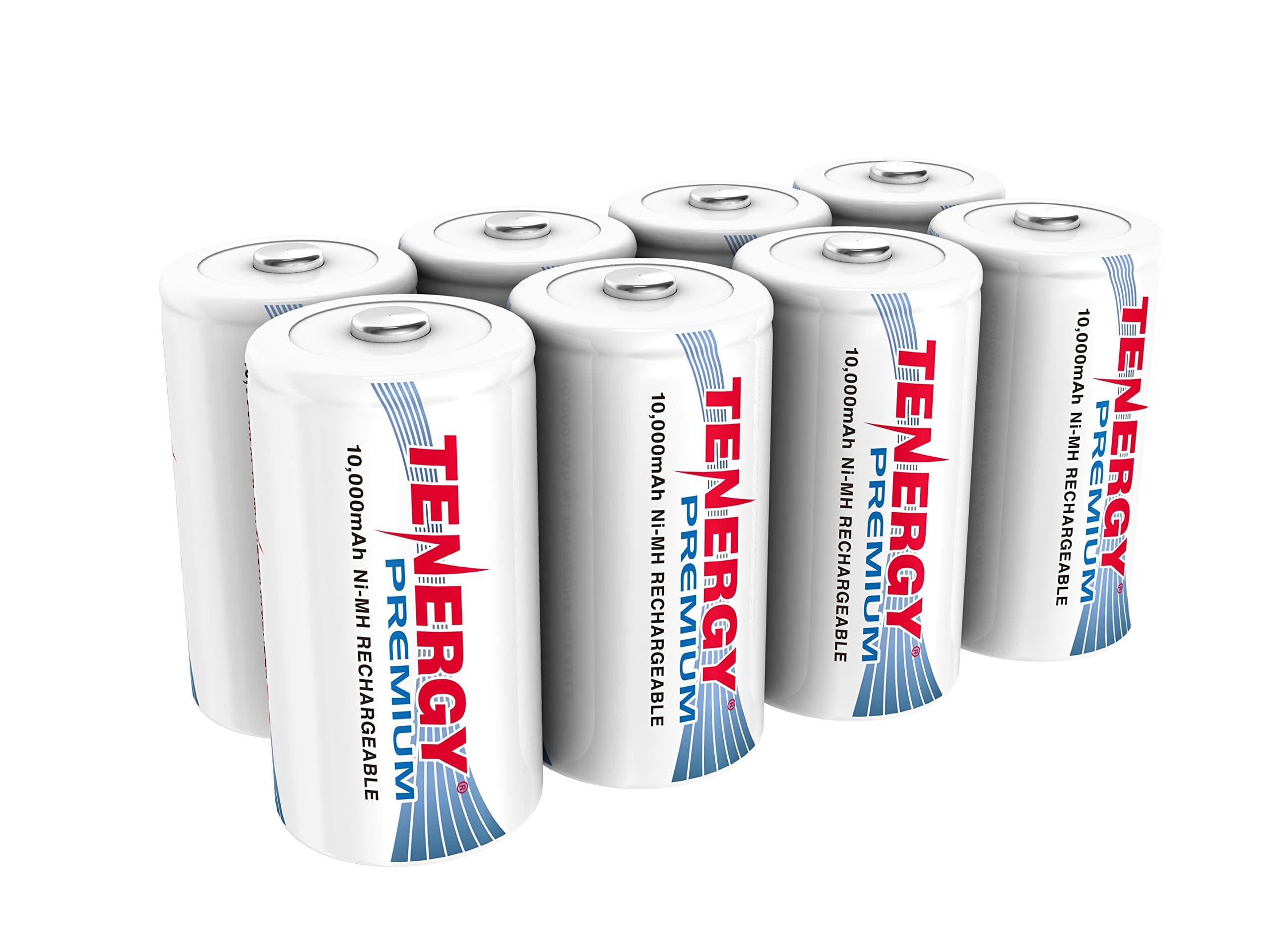 Tenergy 8 pcs of Premium D Size 10,000mAh High Capacity High Rate NiMH Rechargeable Batteries - UL Certified