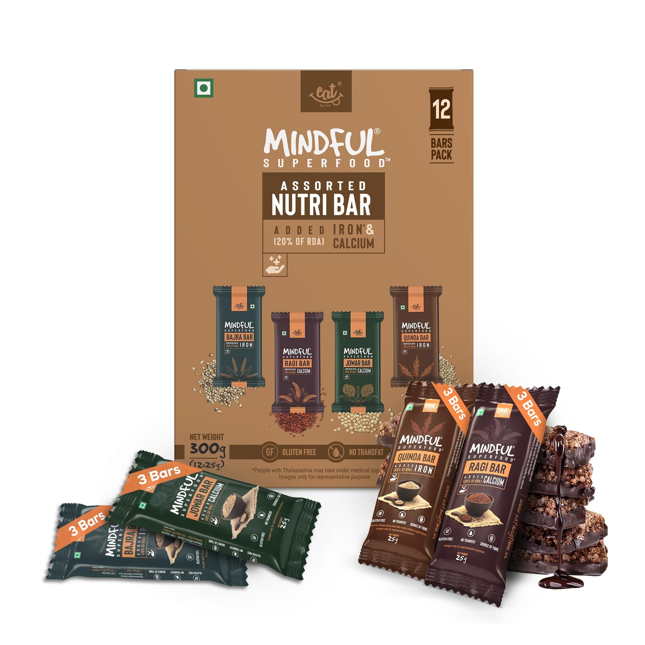 Multigrain Millet Energy Bars, 6 Bars | High Protein, High Fiber, No Added Sugar | Gluten Free Granola Bars with Ragi, Quinoa, Jowar, Dark Chocolate | Healthy Snack (150g)