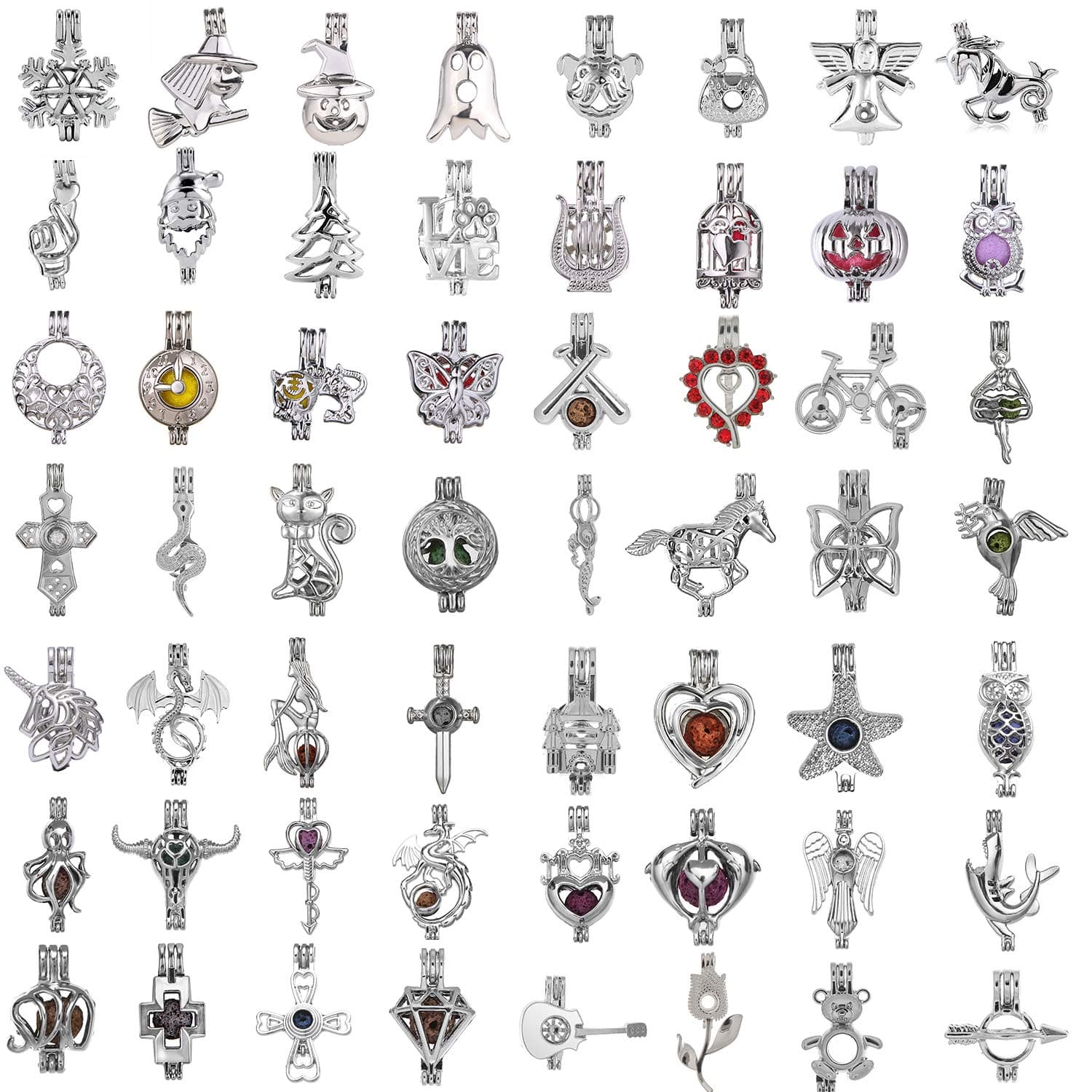 50Pcs Mixed Pearl Bead Cage Pendants Jewelry Making Essential Oil Diffuser-Add your stone/Pearl/Essential Oils to Cage (50pcs)