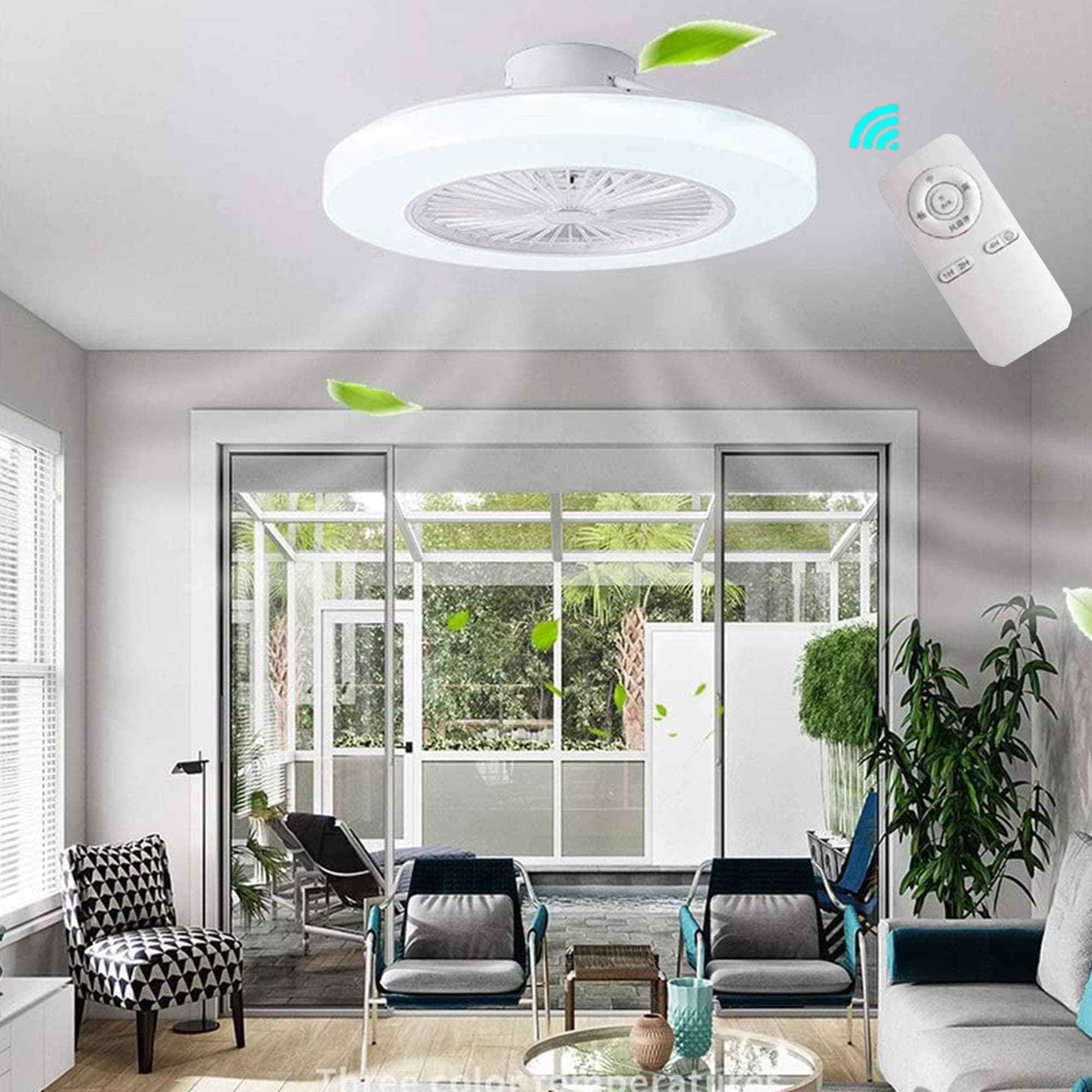 SLZ Ceiling Fan with Lighting, LED Fan Ceiling Fan, 36 W, Ceiling Lighting, dimmable with Remote Control, 3 Files, Adjustable Wind Speed, Modern bedroom58CM,Clear