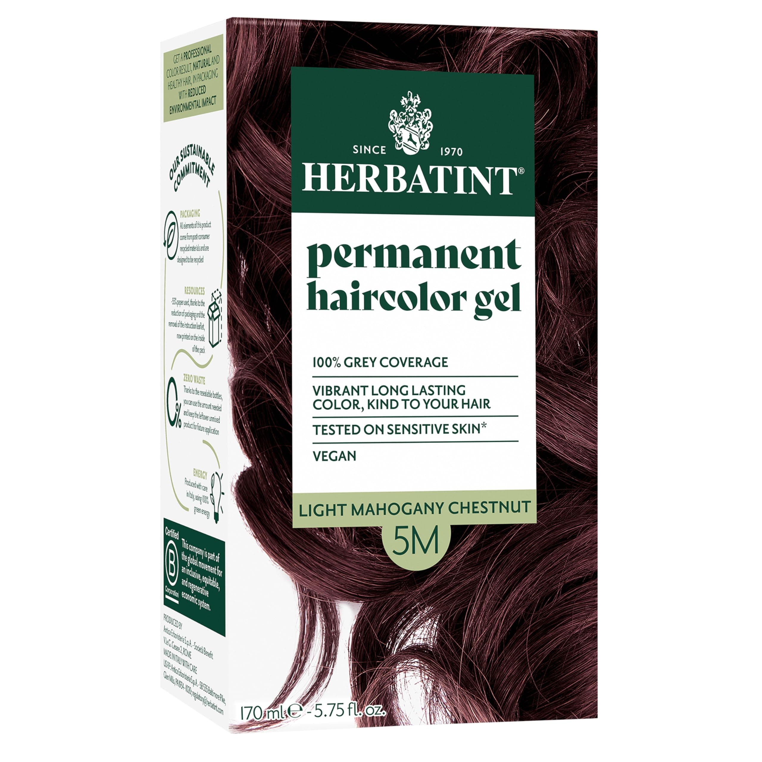 Herbatint Permanent Hair Dye For Women - 5M Light Mahogany Chestnut - For Up To 100% Gray Coverage of Resistant Gray Hair - Ammonia-Free, Alcohol-Free & Vegan - Salon Influenced Hair Color 5.75 fl oz