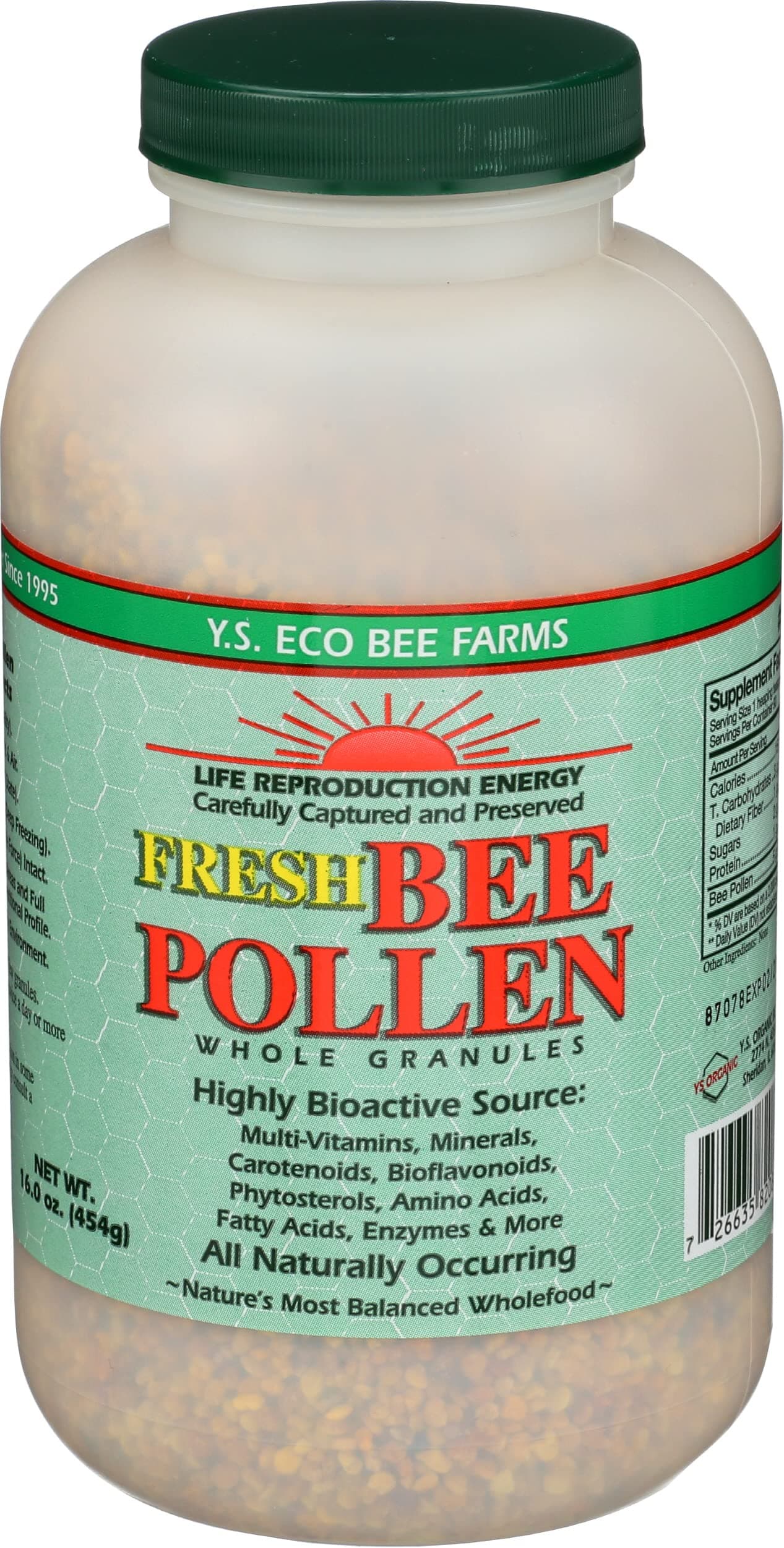 YS BEE Farms Fresh Raw Bee Pollen Granules, 16 OZ