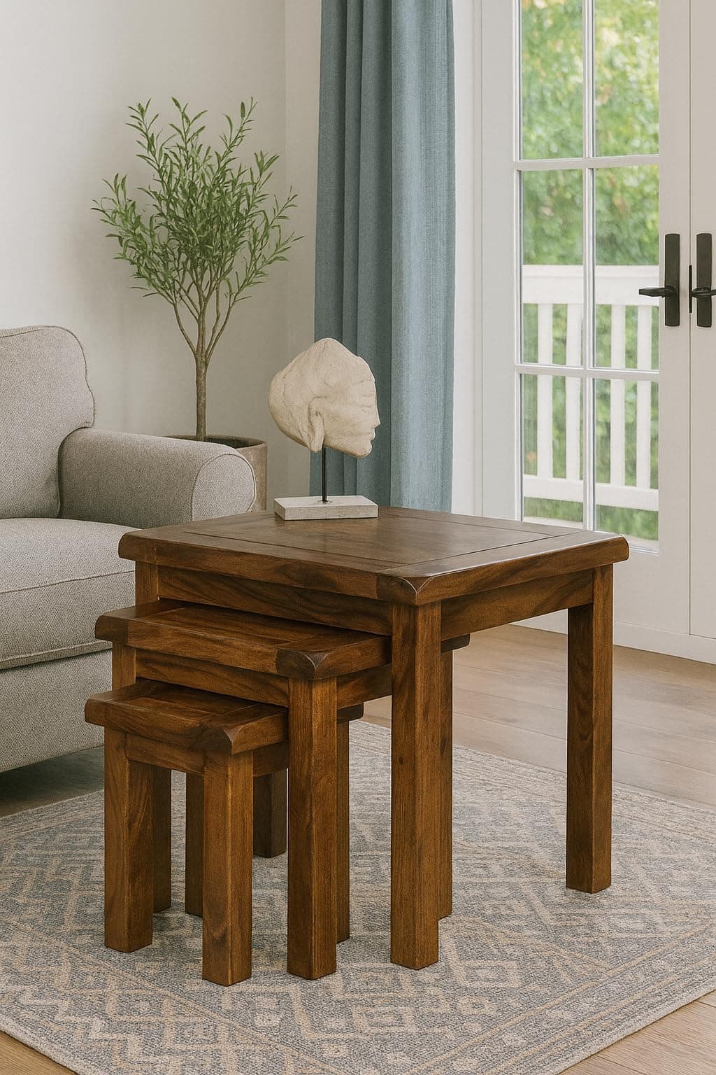 Oak & Pine Online Valencia Dark Solid Sheesham Rosewood Nest of Tables | Classically Modern Wooden Nesting Tables | Handcrafted Hardwood Side, Coffee & End Tables for Living Room Jali Furniture