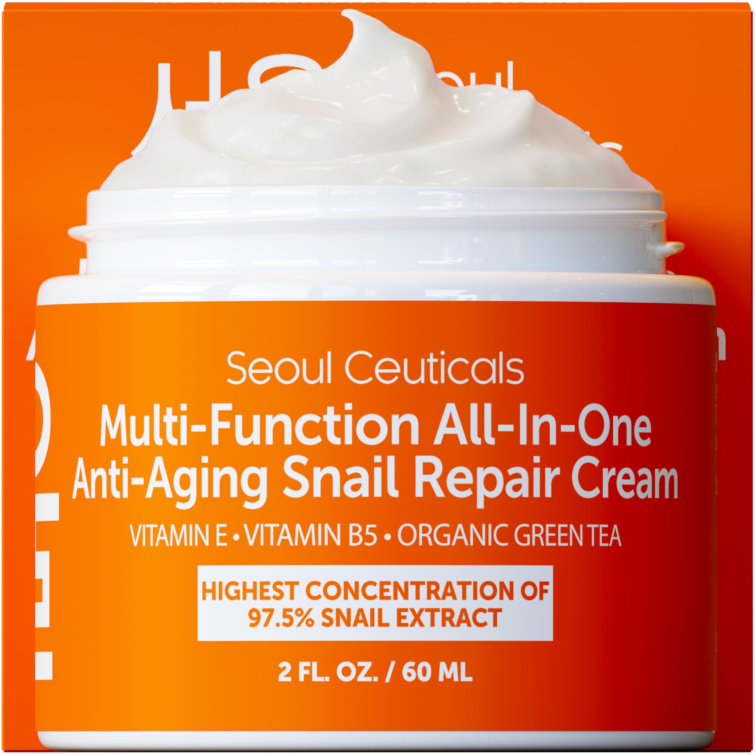 Seoul Ceuticals Korean Skin Care Snail Repair Cream Moisturizer - 97.5% Snail Mucin Extract - All In One Recovery Power For The Most Effective Korean Beauty Routine - 2oz