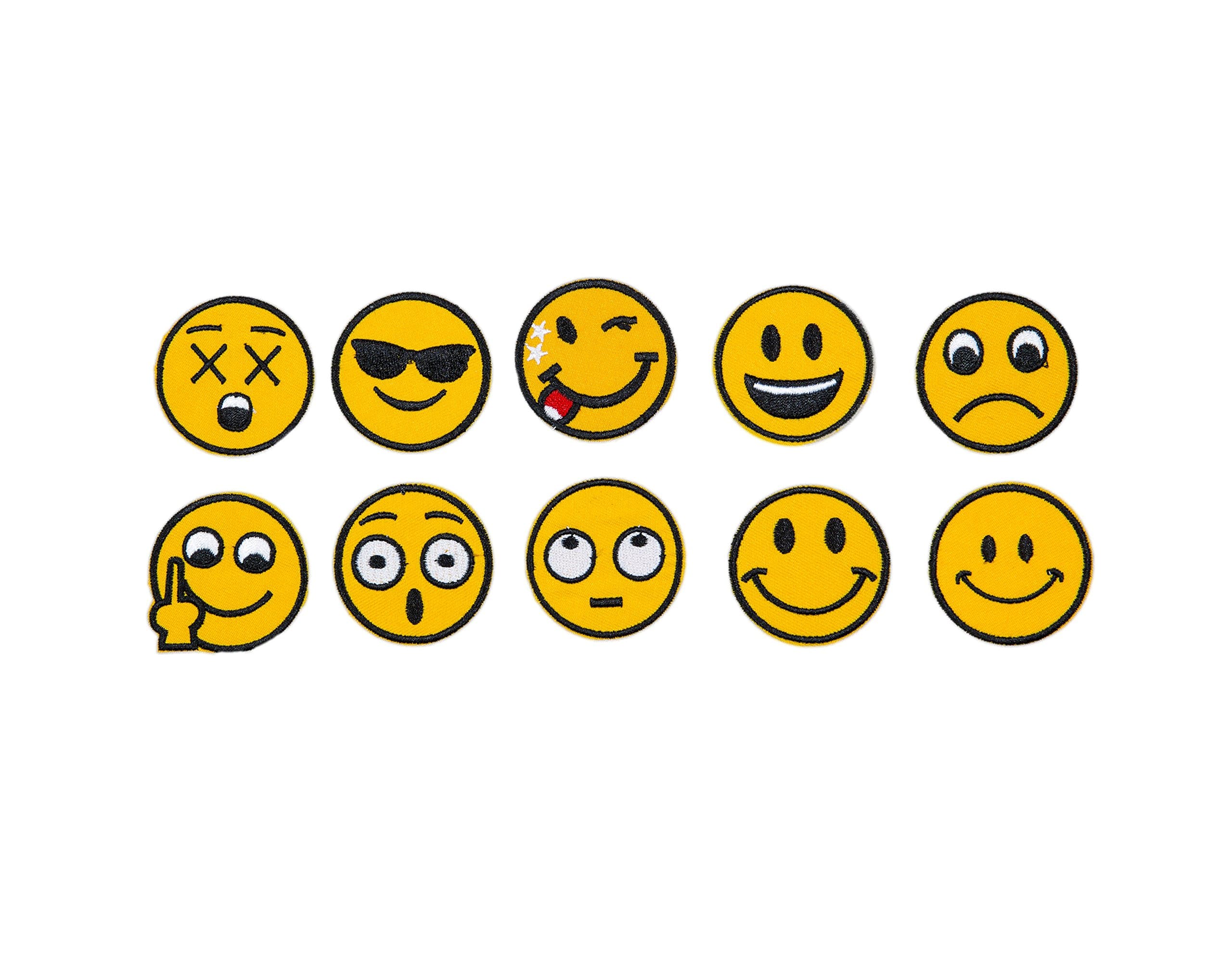 Emoji Embroidery Applique Decoration DIY Patch Set of 10 funny Custom design Emojies face kit iron on for shirt Jacket bag hat pant vest jean cotton clothe kid will love Great as happy birthday gift