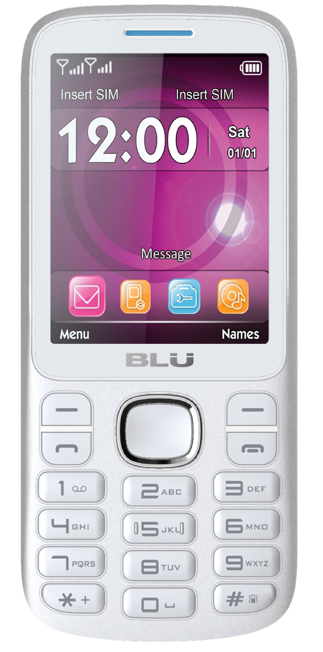 BLU T176T Jenny TV 2.8 Unlocked Quad-Band Dual SIM Phone (White/Blue)