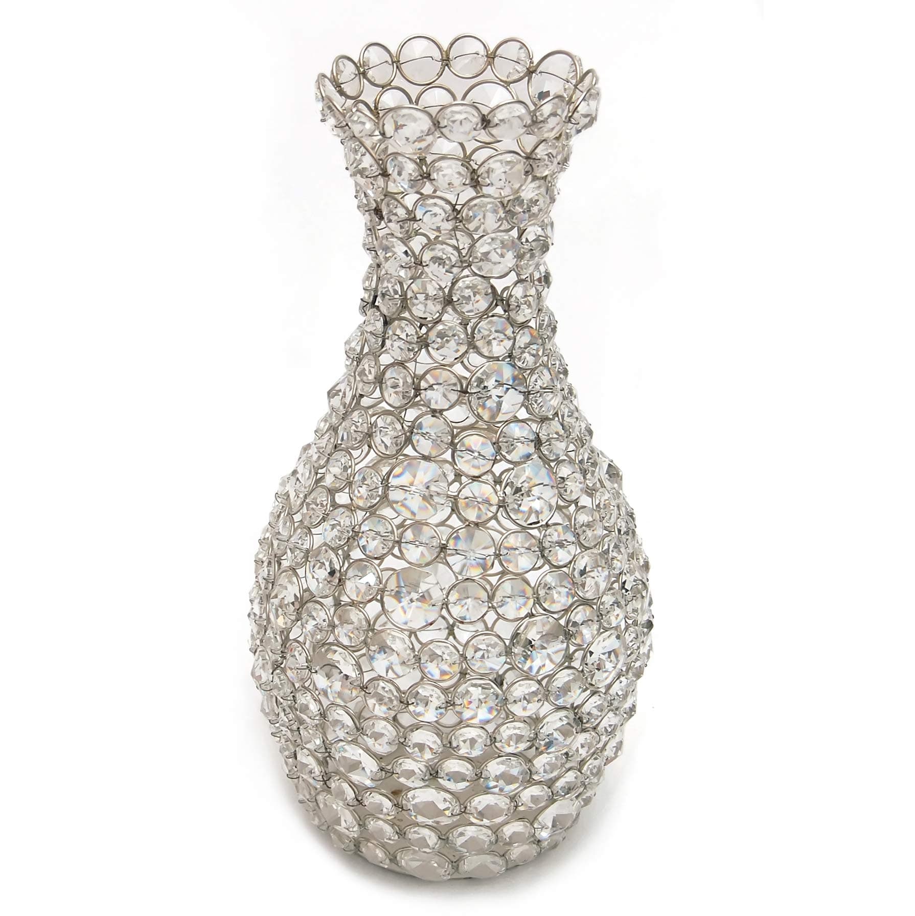 Genuine Crystal Flower Vase for Flowers, Decorative Centerpiece (Silver/Round)