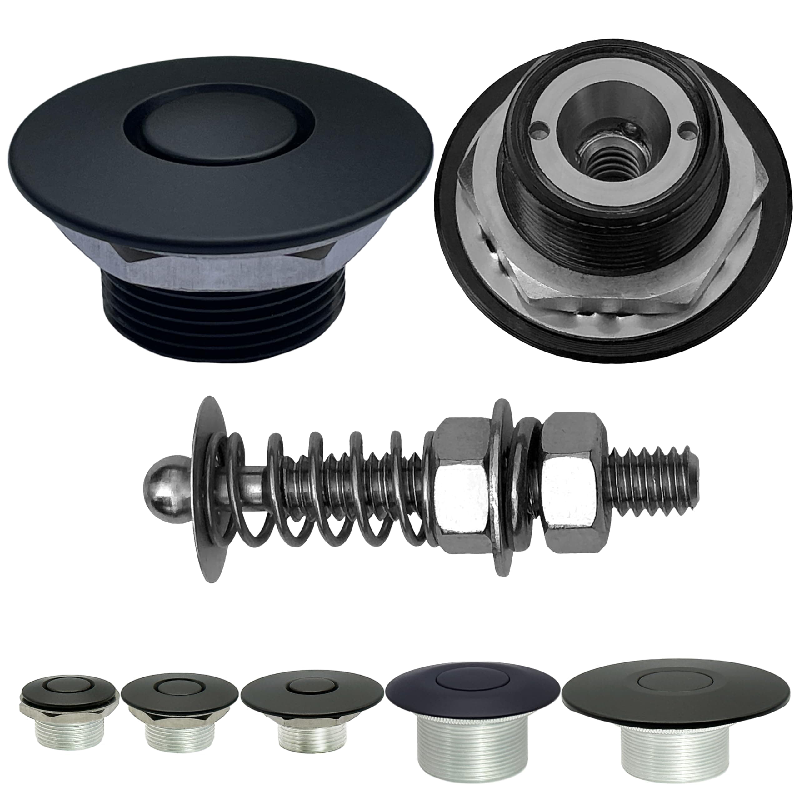 Black 1.25" & 2" Stud Pro Stainless Mini Push Button Latch Hood Pin