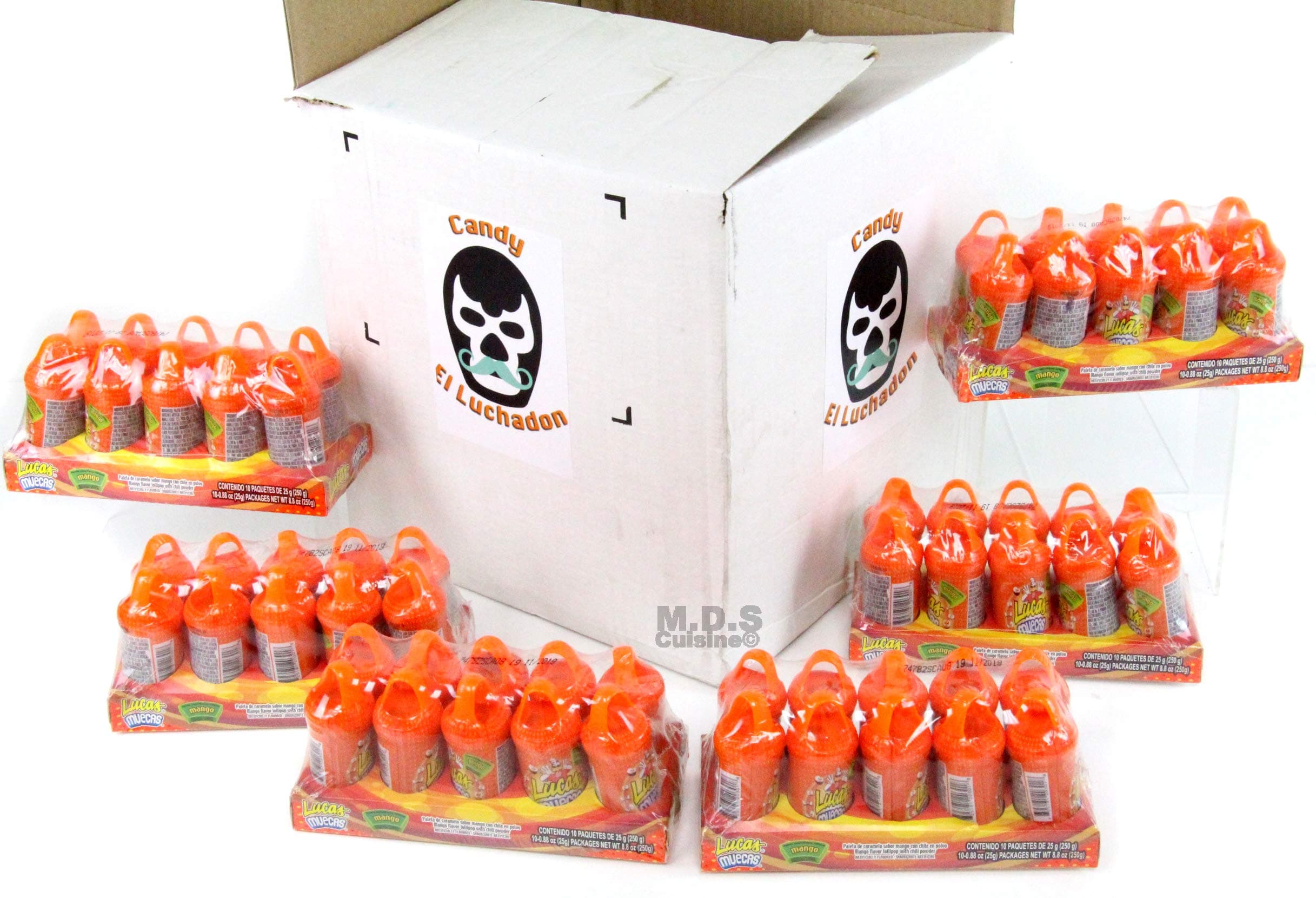 Mexican Candy Lucas Muecas Mango Chili Powder Hot Spicy Sucker Dulces Mexicanos 10 Piece per Box (6 Boxes of Lucas Muecas Mango (60 Pieces))