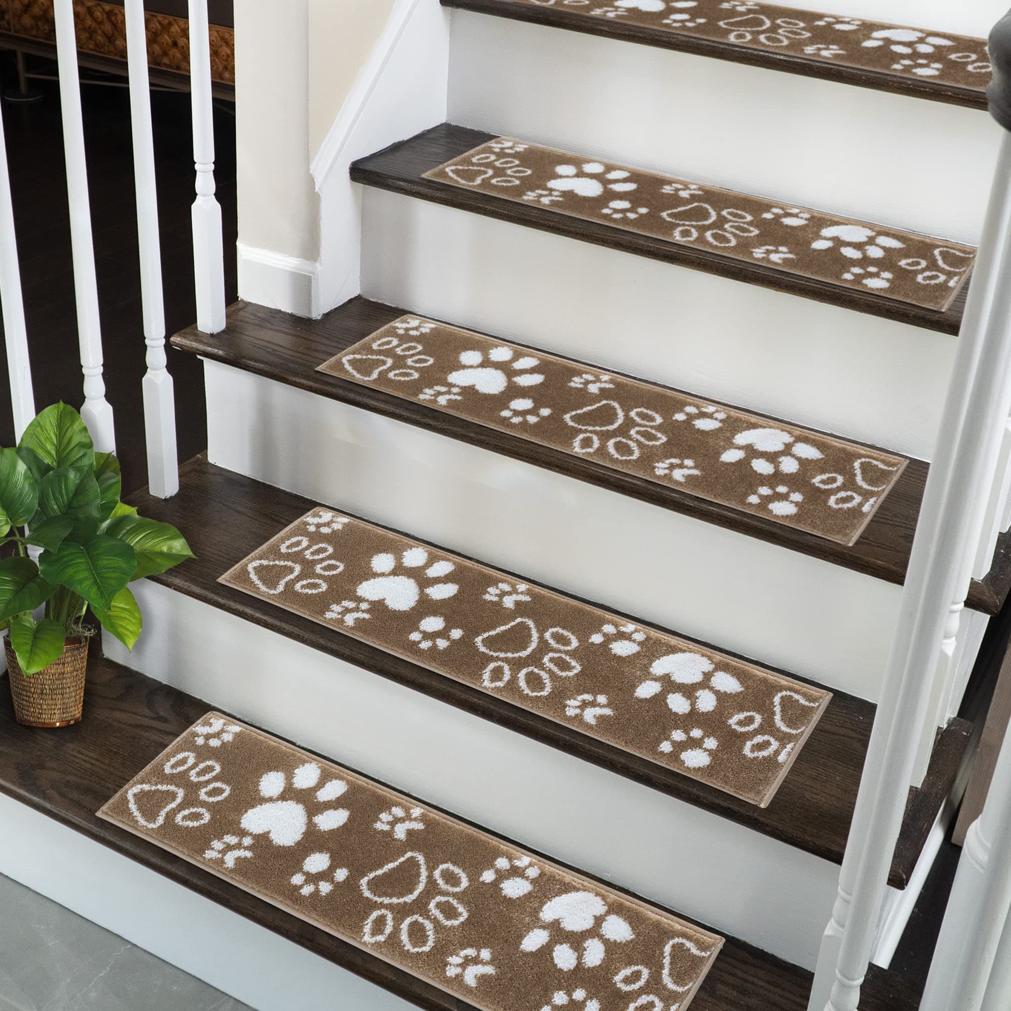 SUSSEXHOME Carpet Stair Treads for Wooden Steps - Indoor Staircase Step Treads with Thick Carpet & Pattern Design - Self Adhesive Safety Treads to Prevent Slipping - Pet & Kid-Friendly - 15-Pack