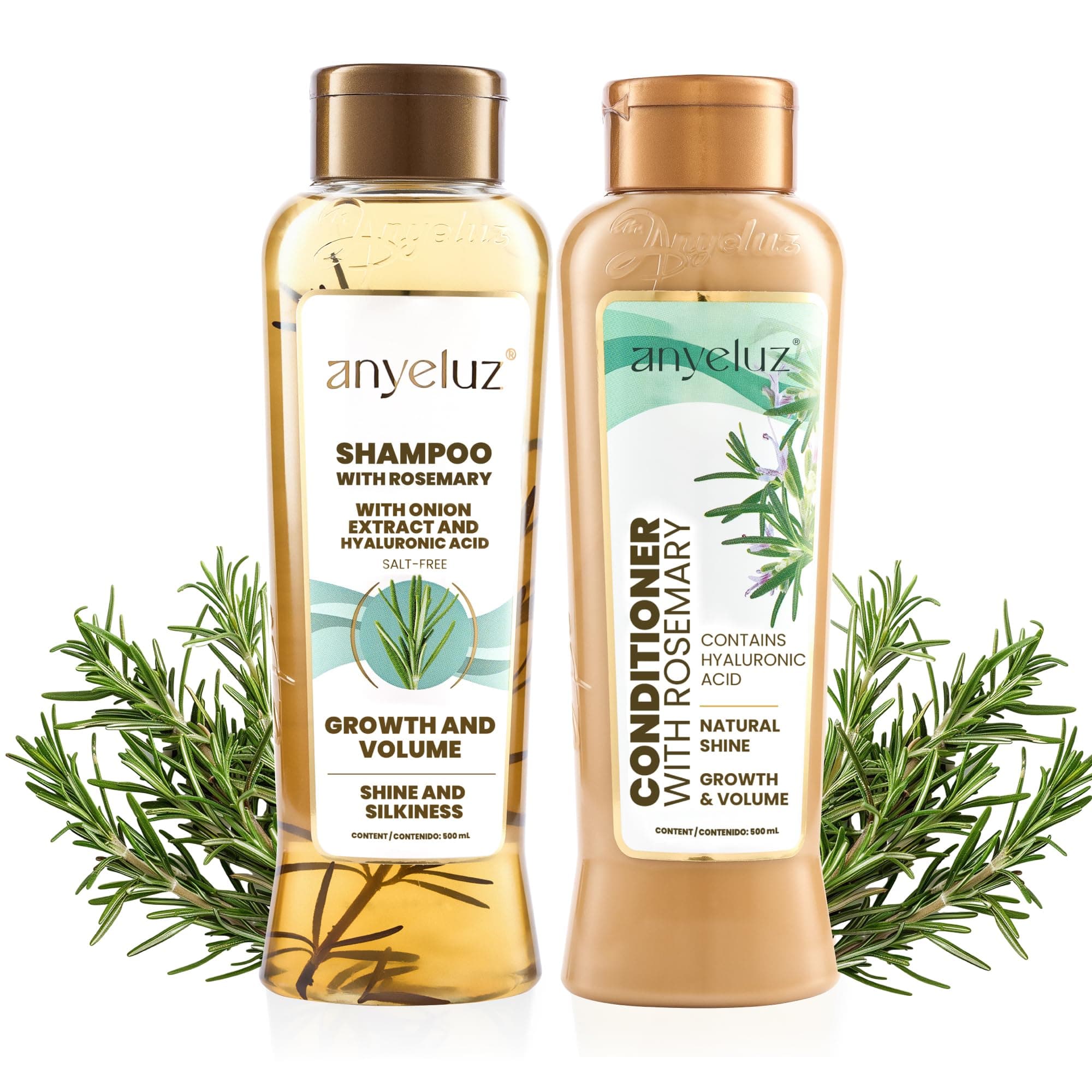 ANYELUZ Rosemary Shampoo and Conditioner Set - With Hyaluronic Acid and Natural Extracts, Strengthens and Hydrates Hair for Shine and Vitality - ¡Tu Cabello Fuerte!