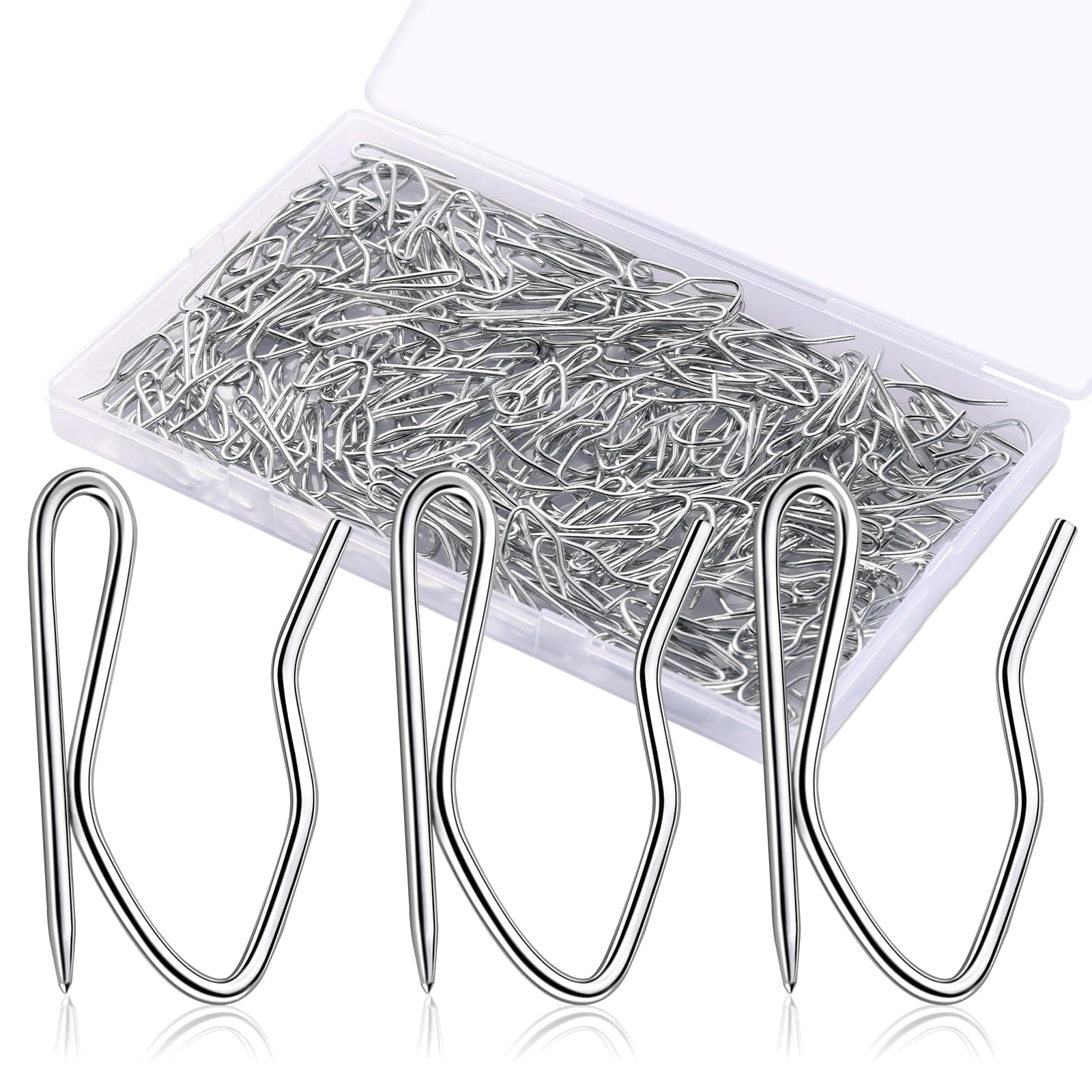 Metal Curtain Hooks, 200pcs Drapery Pins Stainless Steel Pin-on Hooks for Window Shower Door Curtain, Silver White