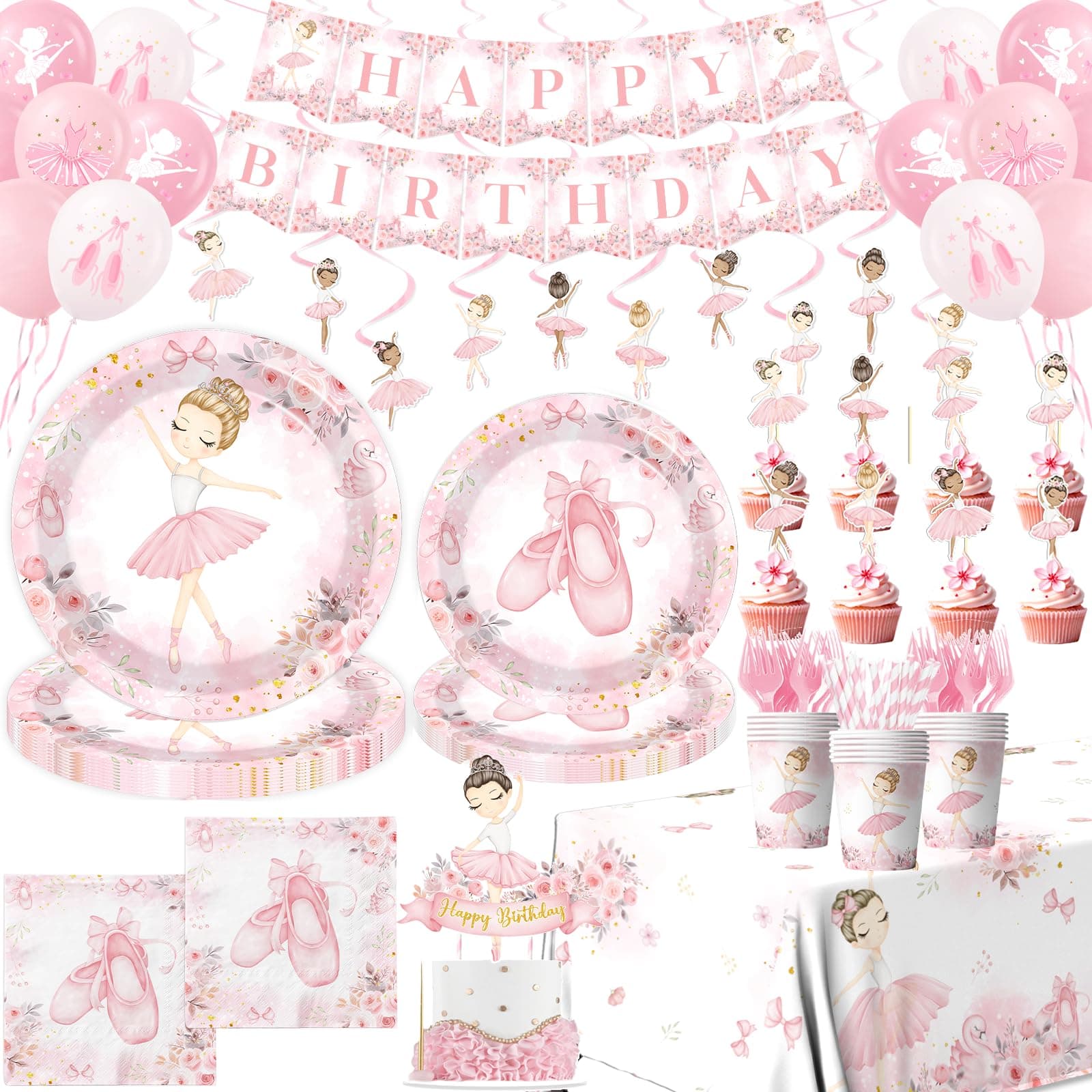 Ballerina Birthday Party Decorations Ballerina Party Tableware Kit Dancing Girl Ballet Plates and Napkins for Girls Ballet Theme Birthday Party Supplies Serve 24