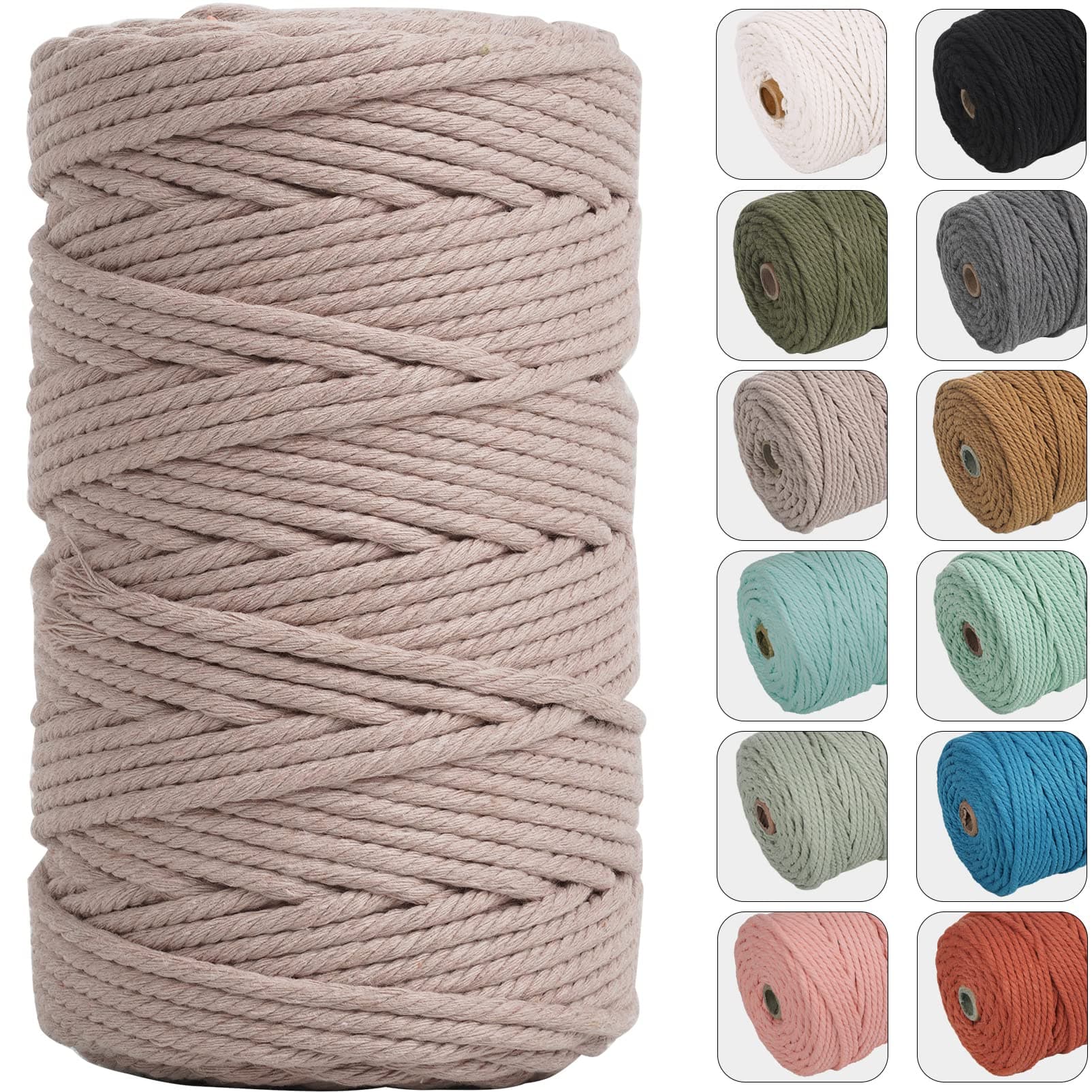 NOANTA 4mm 109yards Macrame Cord Pink Gray Cotton Rope for Wall Hanging, Plant Hangers, Crafts, Knitting