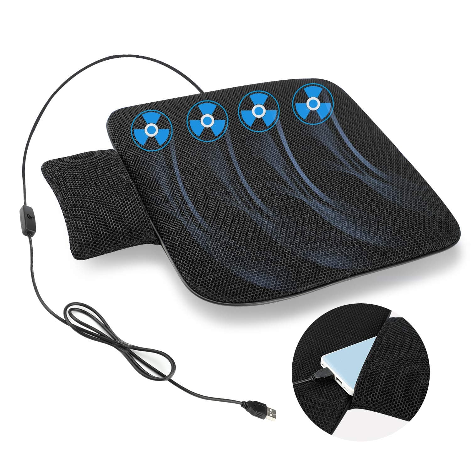 COFIT Ventilated Seat Cushion with USB Port, Breathable Air Flow Cooling Pad for Summer, Suitable for All Car Seats, Home and Office Chairs