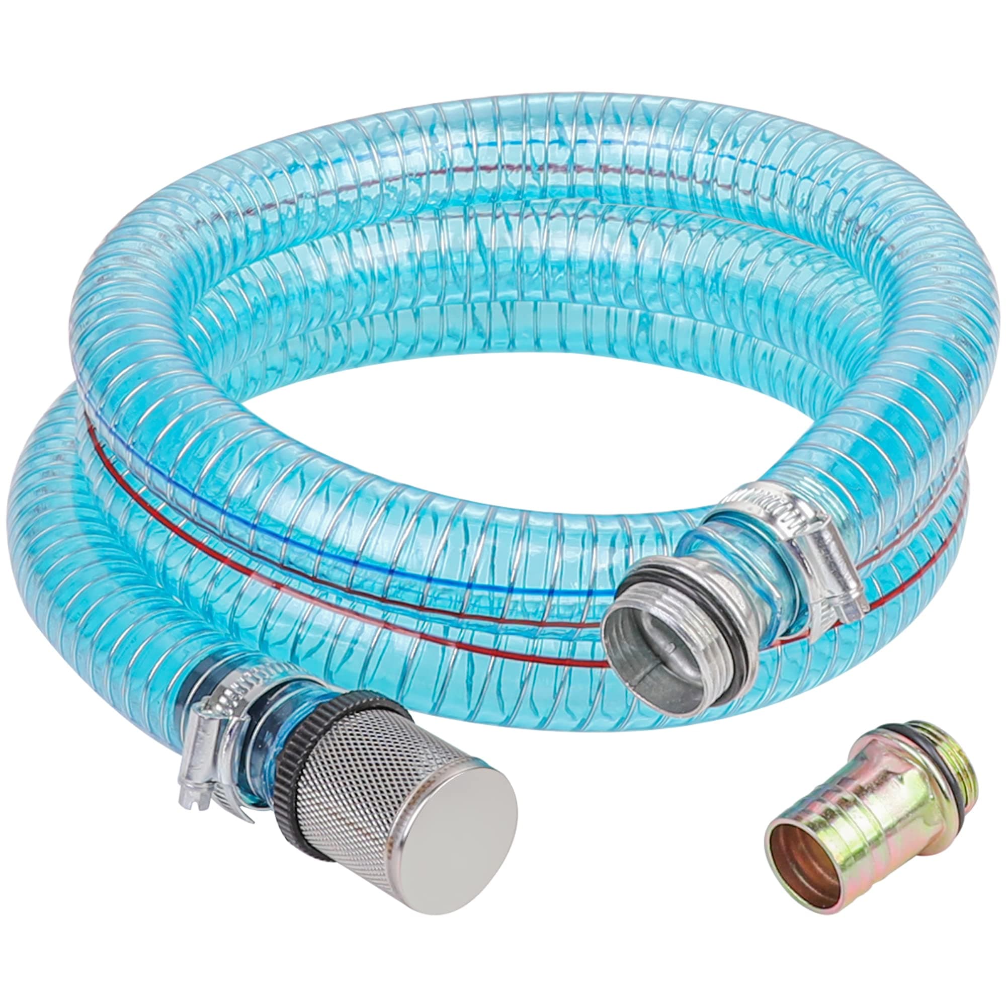 1 Inch Fuel Suction Hose for Oil/Diesel Transfer Pump, 6.5 Feet Steel Wire Tube with 3/4 & 1 Inch Threaded Couplings and Filter