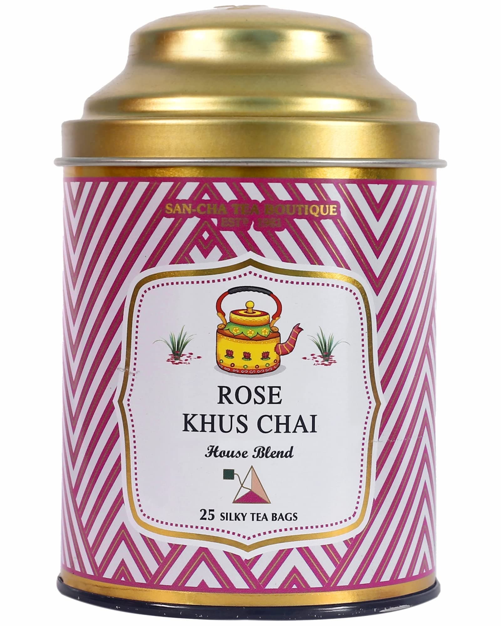 Sancha Tea Boutique Rose Khus Chai, Pyramid Tea Bags (Set of 2), Royal Masala Chai Blend, 100% Biodegradable Tea Bags, Famous Chai Blend, Plastic Free Tea Bags