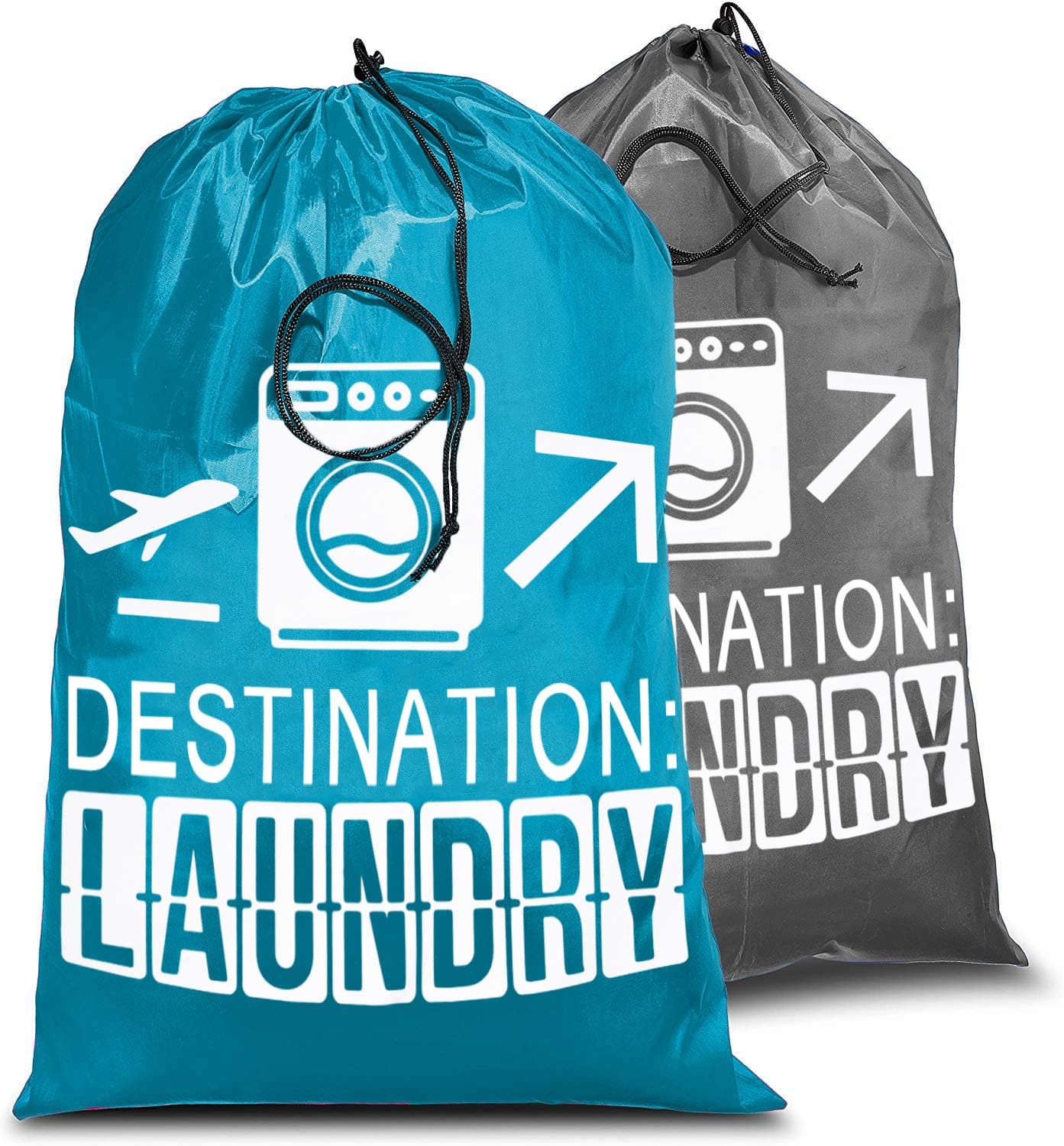 2 Pc Travel Laundry Bag Black and Blue - Washable Dirty Clothes Bag Holds up to 120 Liters - Great for Travel, Dorm Room, Home Use