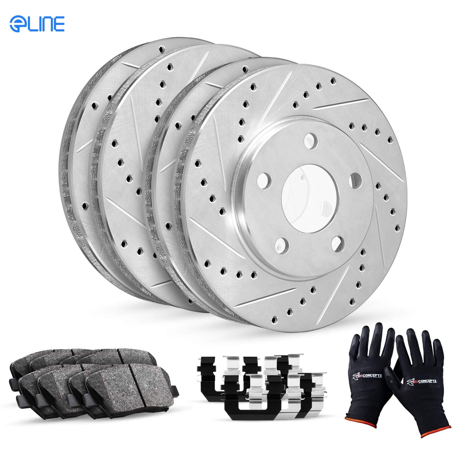 R1 Concepts Front Rear Brakes and Rotors Kit |Front Rear Brake Pads| Brake Rotors and Pads| Ceramic Brake Pads and Rotors |Hardware Kit |fits EX35, EX37, G25, G35, G37, M35, M45, Q40, QX50, 350z, 370Z