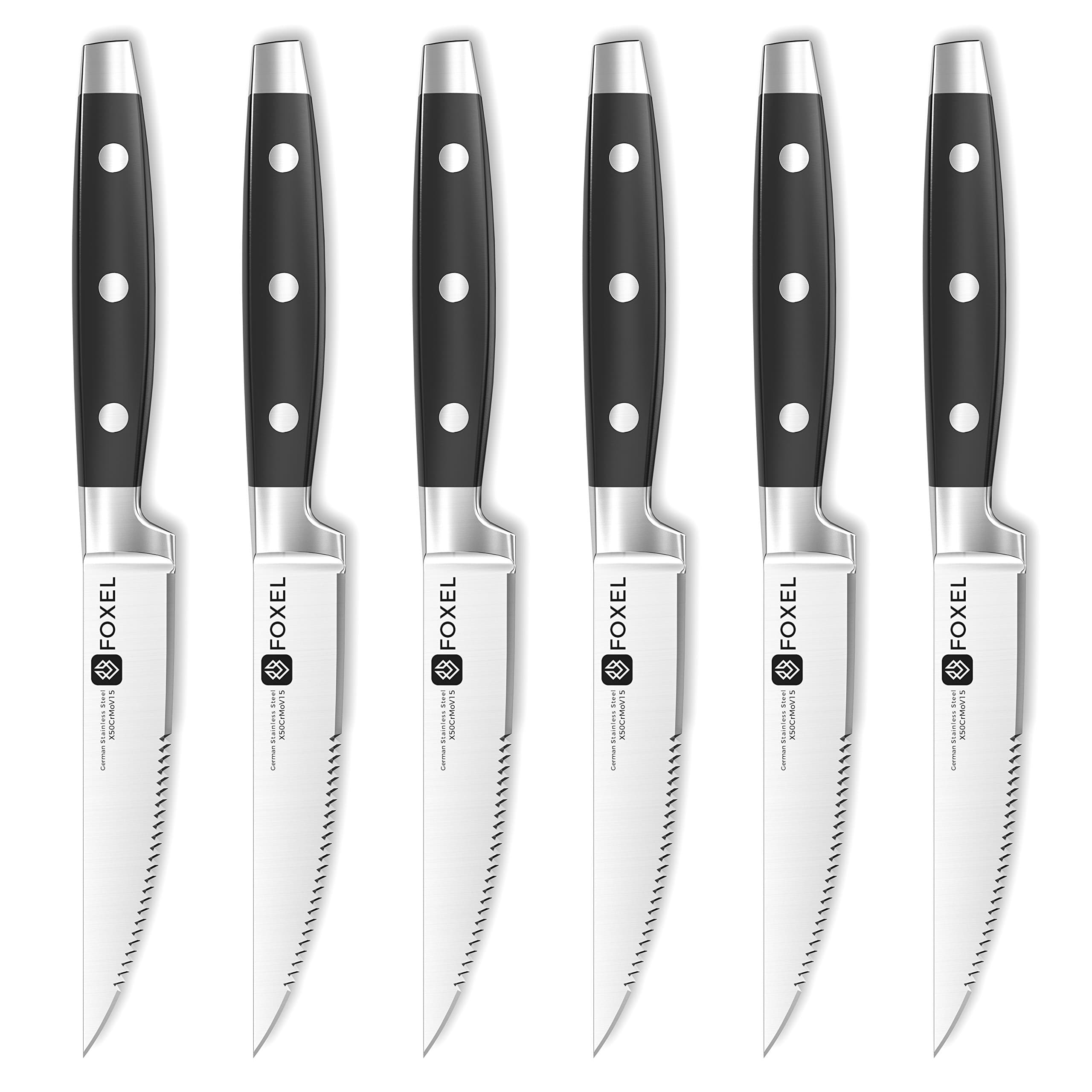 Steak Knives Knife Set of 6 or 12 - German Steel Serrated Steak Knife Gift Box Set w/Rust Resistant Stainless Steel Blade and Full Tang Handle - Steak Knifes Set - Not Dishwasher Safe