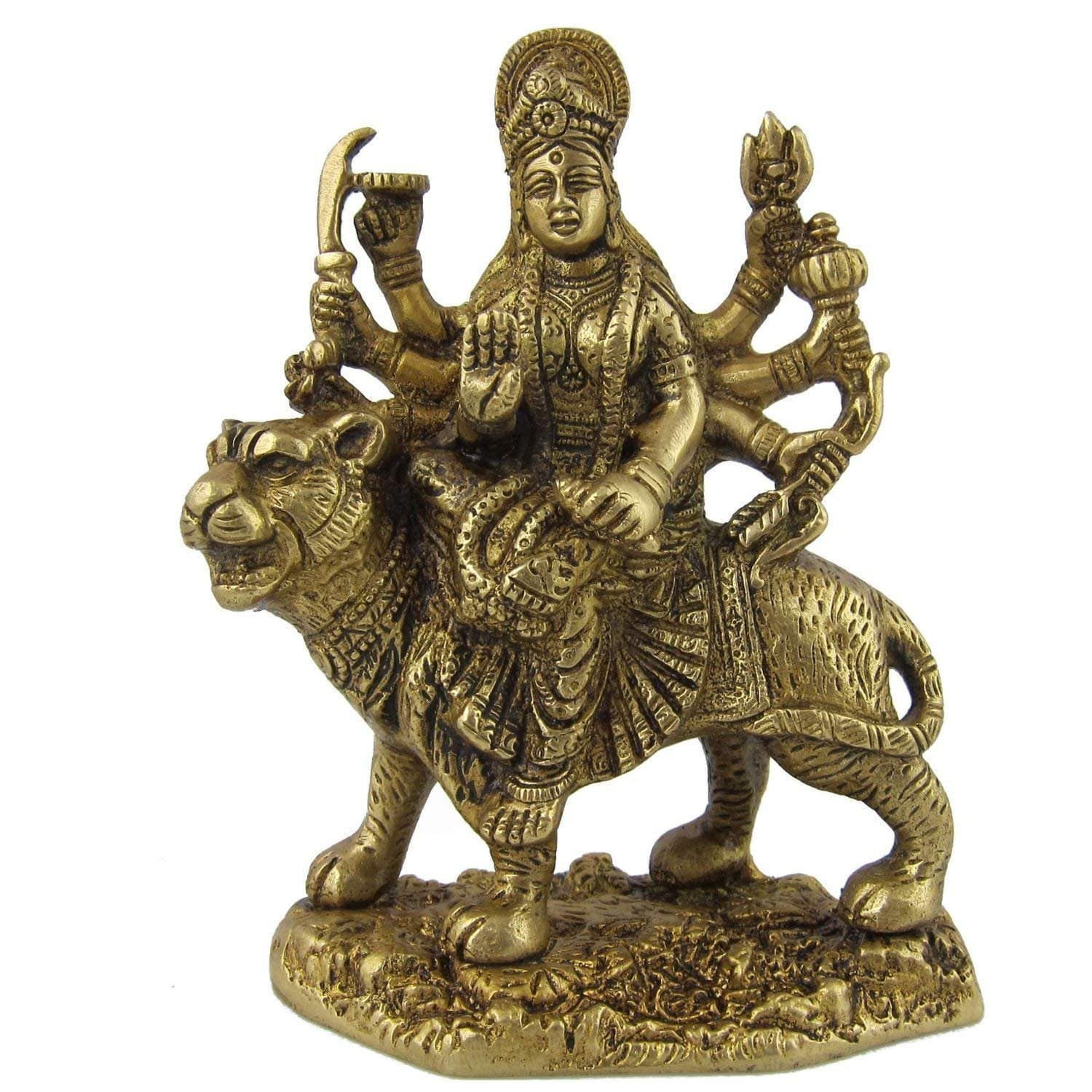 Brass Statue/Idol of Goddess Durga Ma,(Lxbxh - 4 X 2 X 5.25) inches Weight - 0.9 Kg by AmiLuv_Collections