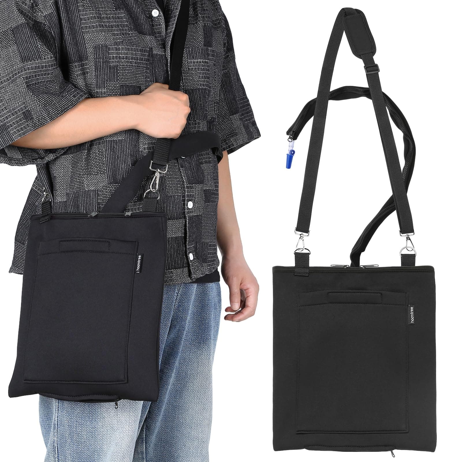 Urine Drainage Bag Holder, Catheter Bag Covers with Zipper Pipe Sleeve & Adjustable Strap, Soft Diving Fabric, Easy Access, Secure & Discreet for Urostomy & Foley Catheter Users (Black)