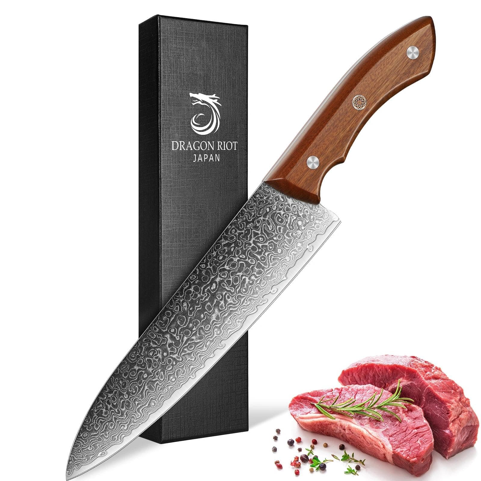 DRAGON RIOT Damascus Chef's Knife 7 inch, Japanese Kitchen Knife with VG10 Steel Core, Ultra Sharp Forged Professional Chef Knife With Full Tang Handle, Premium Gift Box
