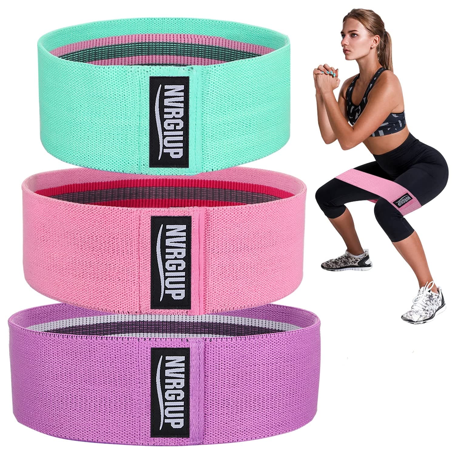 NVRGIUP Exercise Resistance Bands for Legs and Butt, Thicken Anti-Slip & Roll Home Gym Workout Booty Bands, Wide Fabric Loop Thigh Glute Bands Set for Women with Ebook & Video
