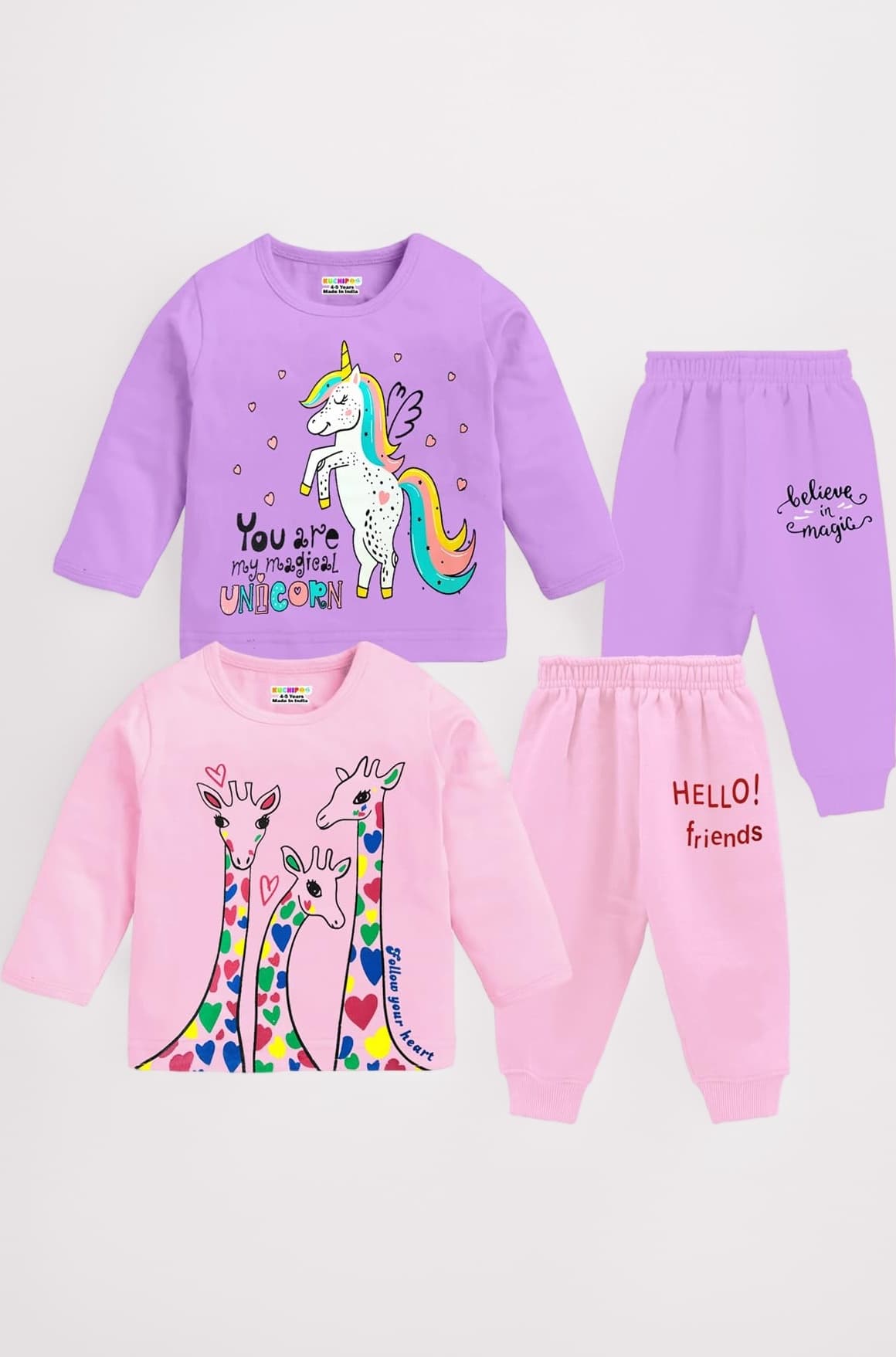 Girls Regular Fit Cotton T-Shirts and Pyjamas Set