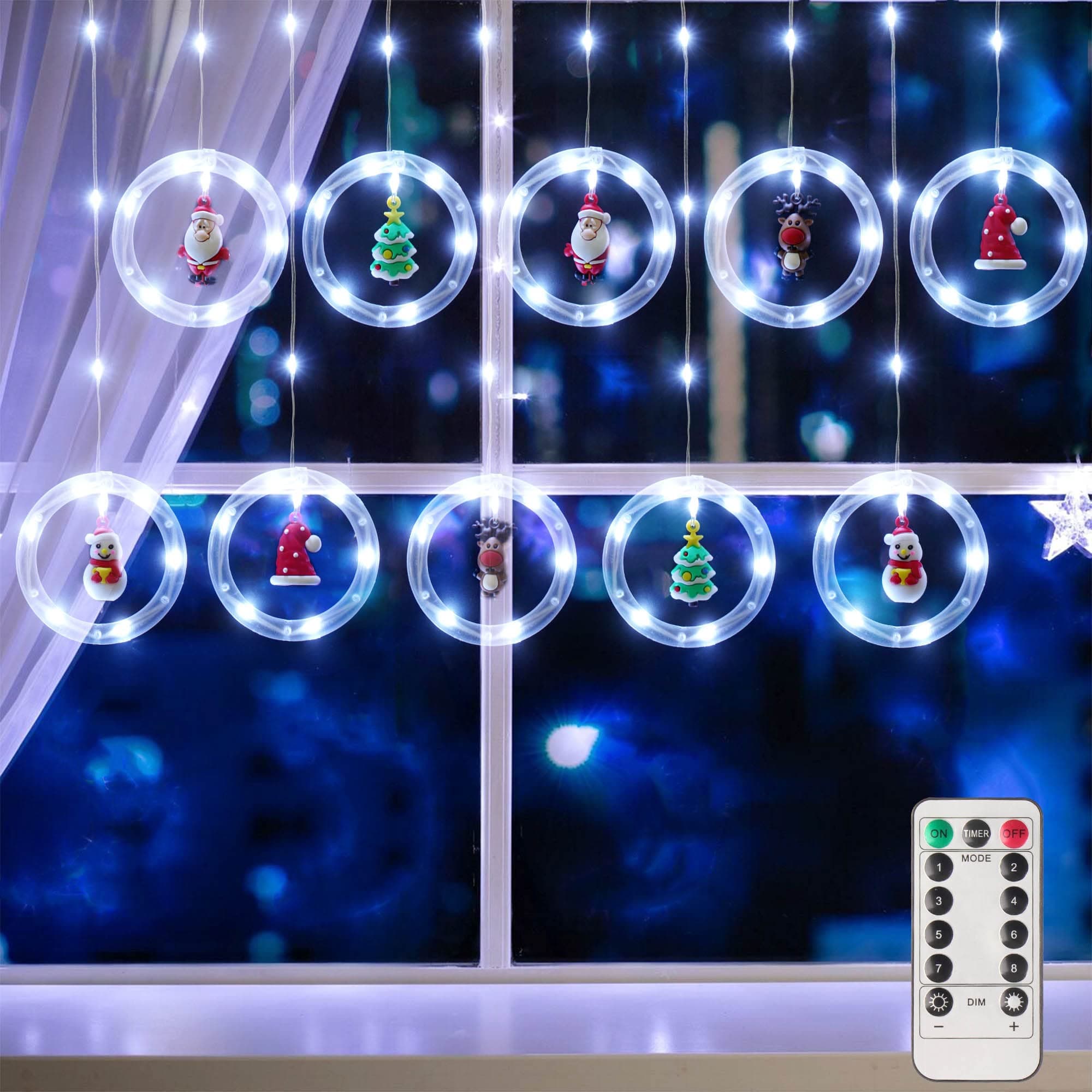 Christmas String Curtain Lights Indoor: Led Fairy Hanging Twinkle Xmas Light for Tree Window Bedroom Outdoor Decorations USB Plug (White)