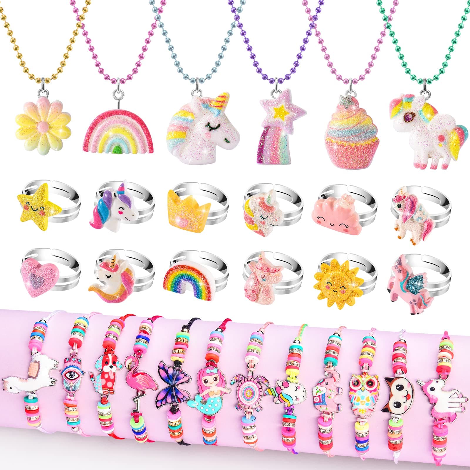 Kids Jewelry for Little Girl Toys 4-6 4-5, Toddler Jewelry Set for Costume & Dress Up Ages 6-8, Play Rings Necklace Bracelets for Toddlers, Unicorn Gifts for 3-5 5-7 3 4 5 6 7 8 Year Old Gift Ideas
