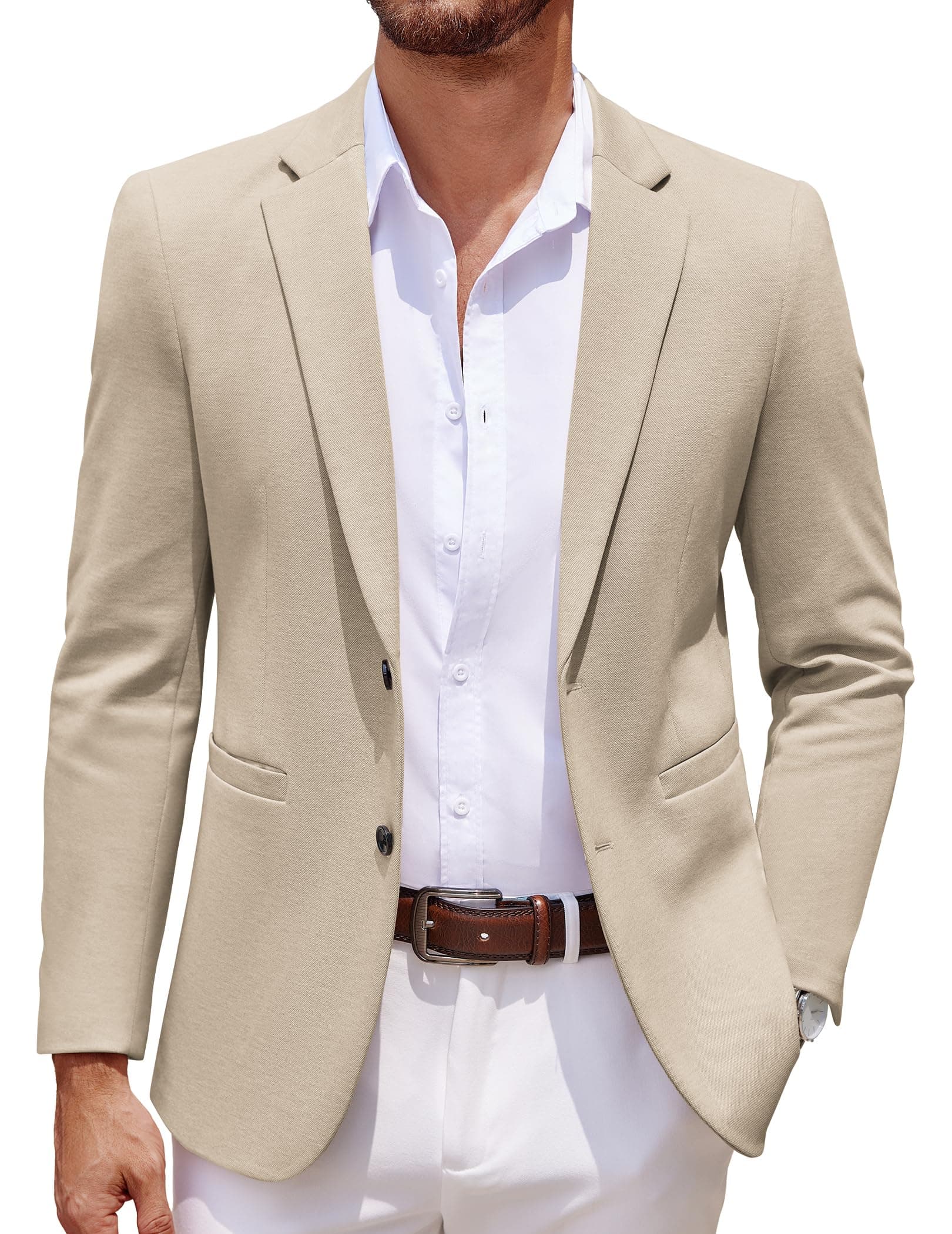Men's Casual Knit Blazer Two Button Lightweight Sport Coats Suit Jacket