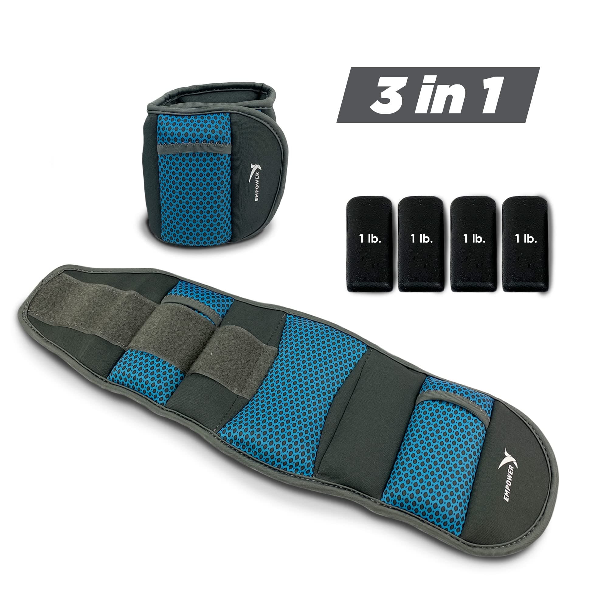 Empower Adjustable Ankle & Wrist Weights for Women for Walking, Jogging, Toning, Resistance Training, Physical Therapy (2 Adjustable Versions Available: 3-4-5 lbs or 4-6-8 lbs)