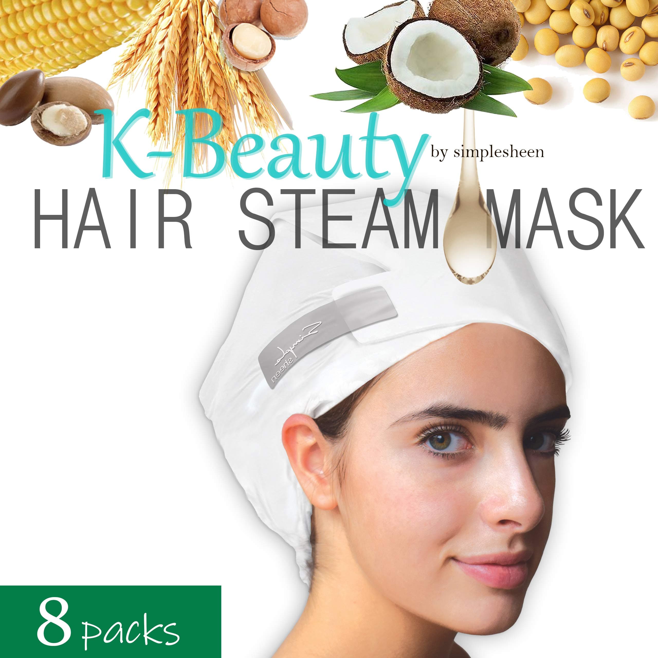 K-beauty Simple Sheen Hair Mask – Steam Repair Mask for Dry and Damaged Hair – Moisturizing Hair Sheet Mask - No Dripping, Double Layered, Perfect for All Hair Types (8 Pack)