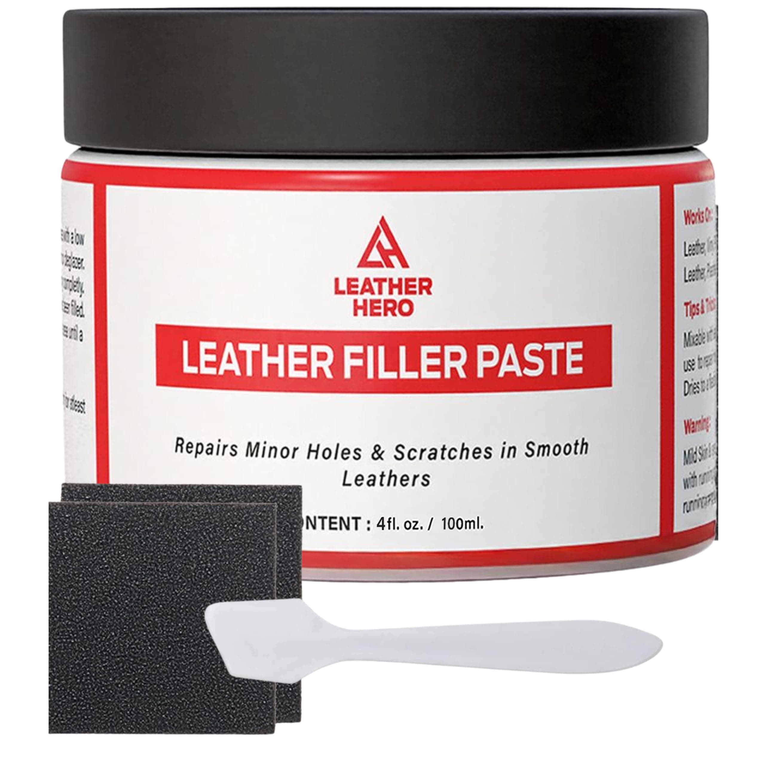 Leather Filler for Filling or Repairing Holes, Tears, Cracks, Scratches, for Leather Car Seats, Furniture, Shoes- Flexible with Applicator (100mL)