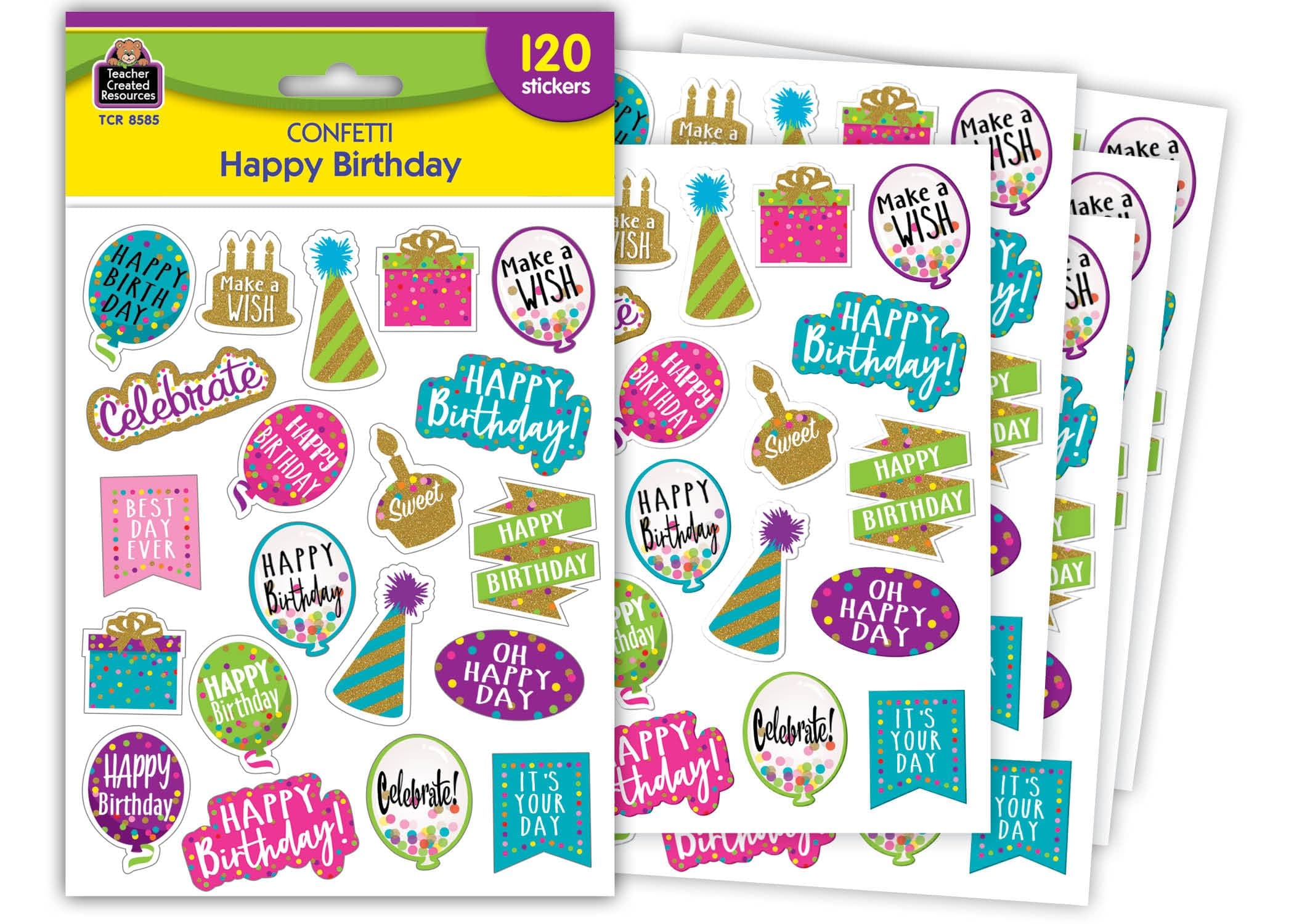 Teacher Created Resources Confetti Happy Birthday Stickers (TCR8585)