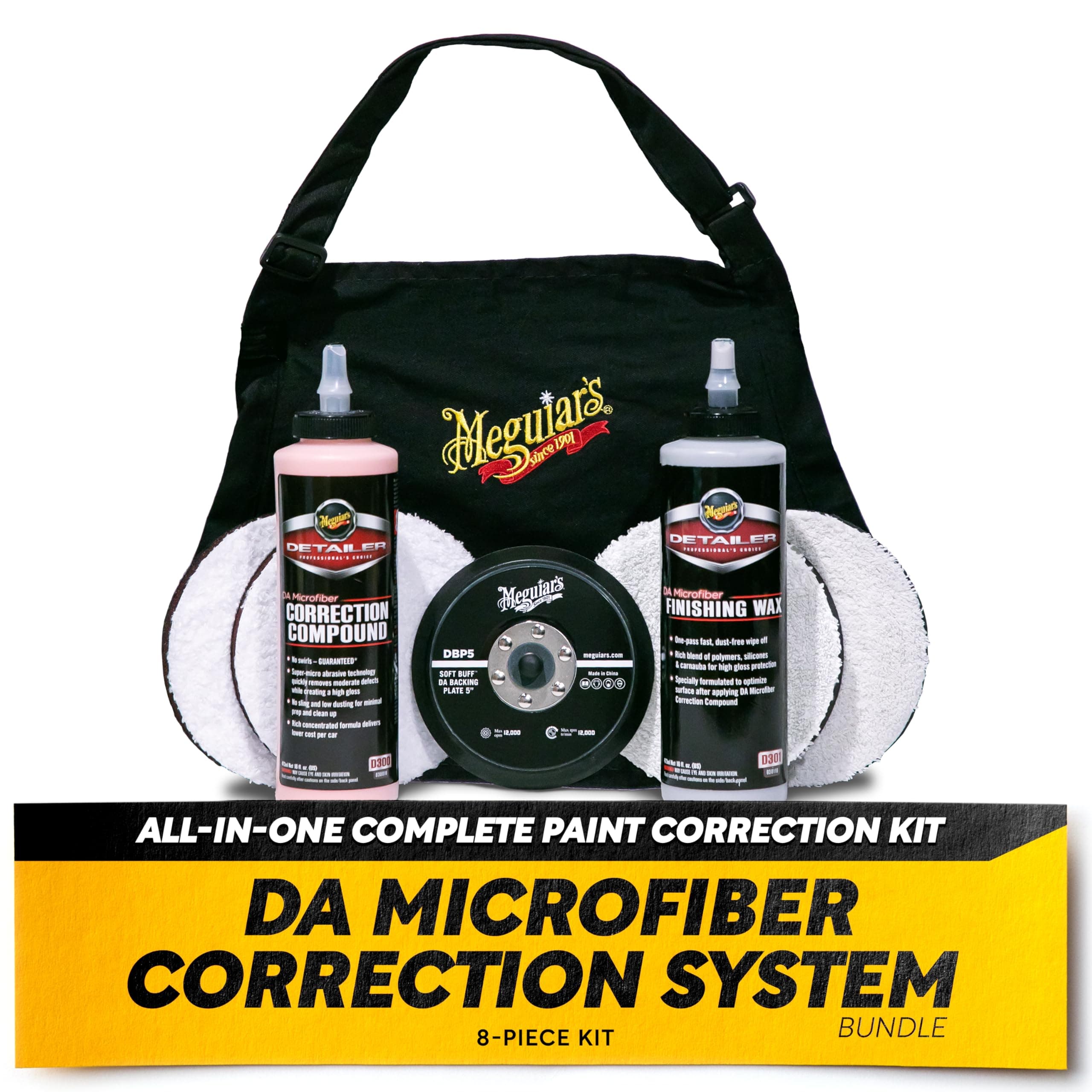 Meguiar's DA Microfiber Correction System 5" Starter Car Detailing Kit, Complete Paint Correction Kit with Cutting Discs, Backing Plate, Correction Compound, Finishing Wax, and More