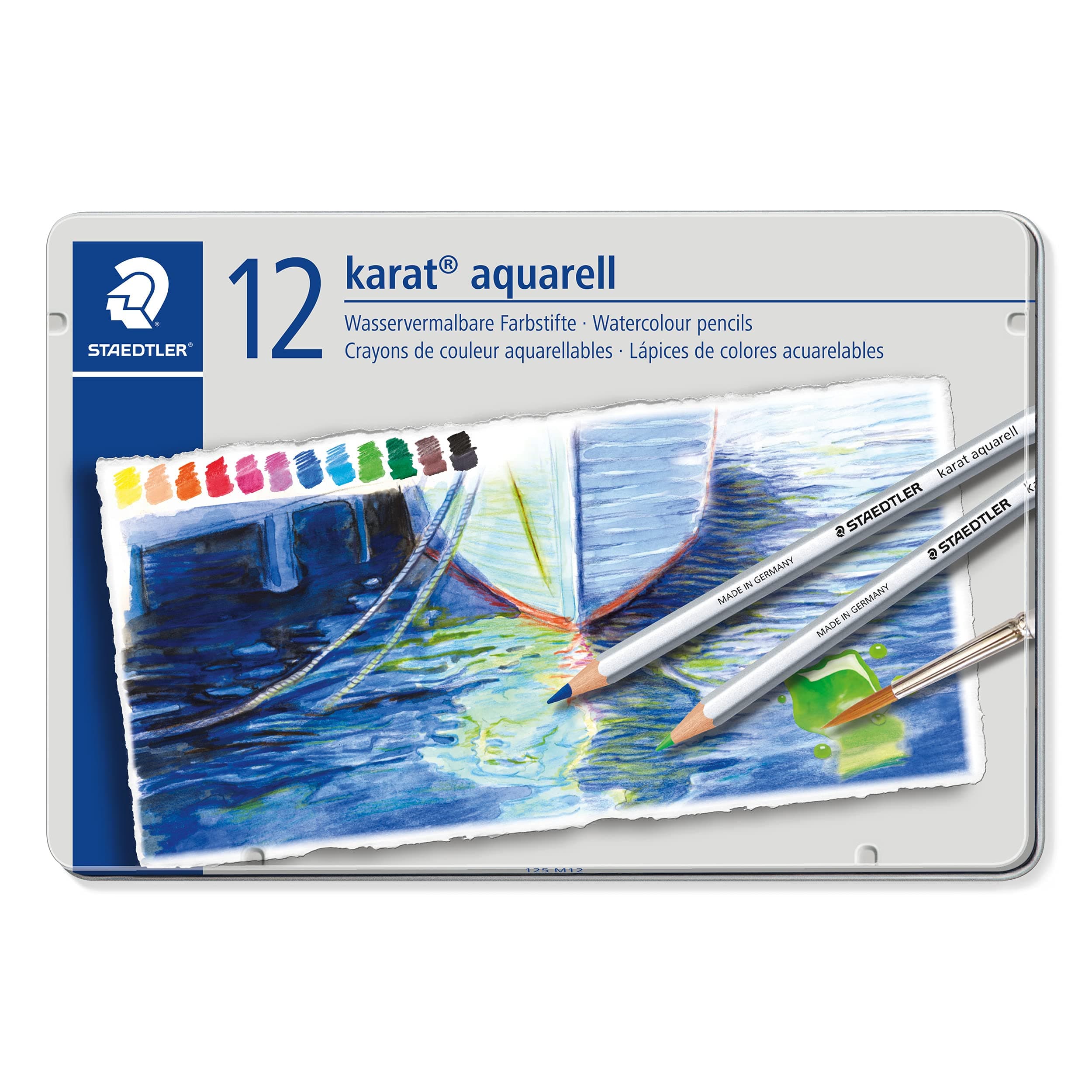 STAEDTLER125 M12 Karat Aquarell Watercolour Colouring Pencil - Assorted Colours (Tin of 12 Pencils)The Forest Stewardship Council