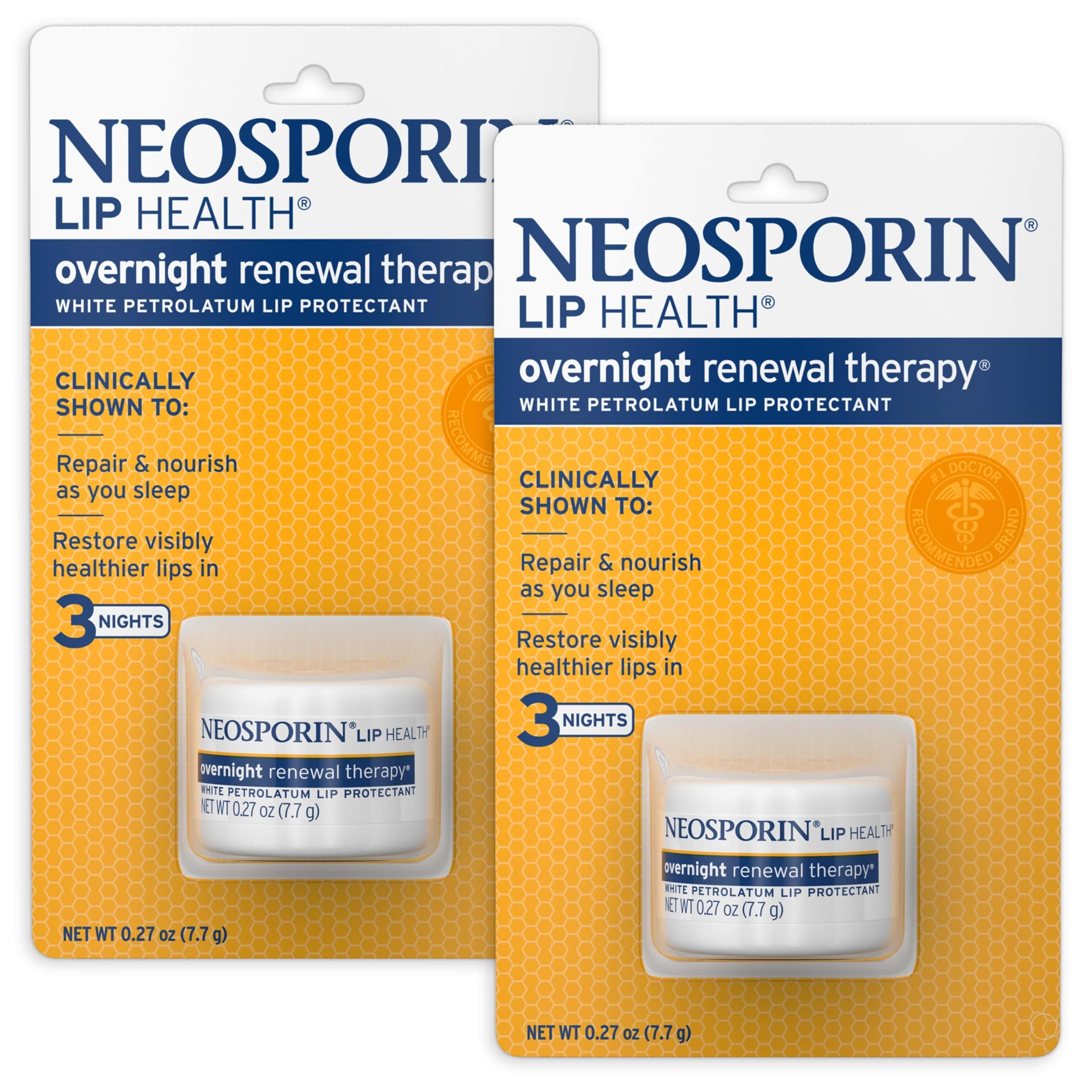 Lip Health Overnight Renewal Therapy White Petrolatum Protectant and Moisturizer to Nourish & Repair Dryness, Helps Relieve, Prevent, Hydrate, & Protect, 0.27 oz, 2 Pack