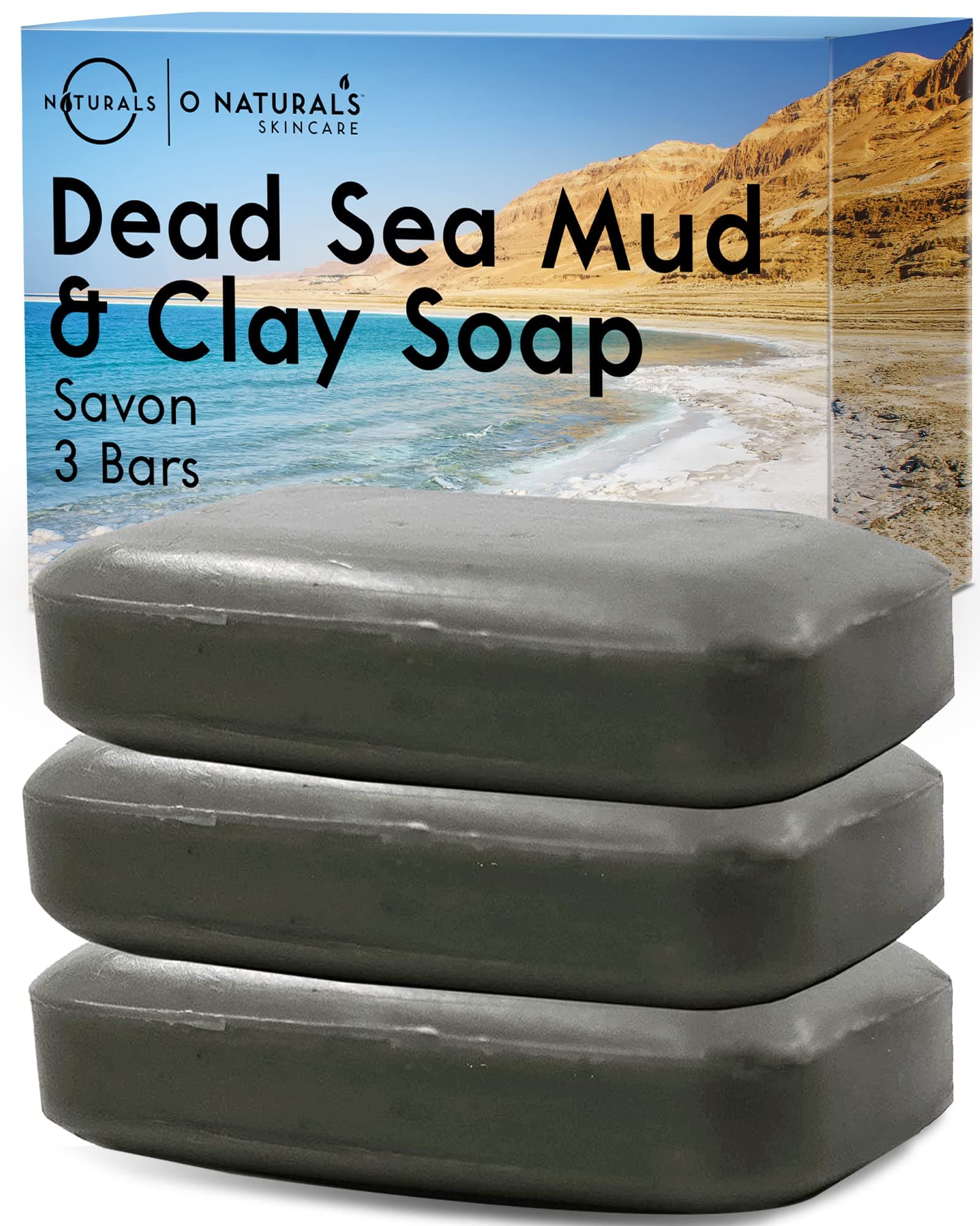 3-Piece Cleansing Green Clay & Dead Sea Mud Bar Soap. 100% Natural. Face, Hands & Body Wash. Exfoliating, Detoxifying, Pore Minimizer.