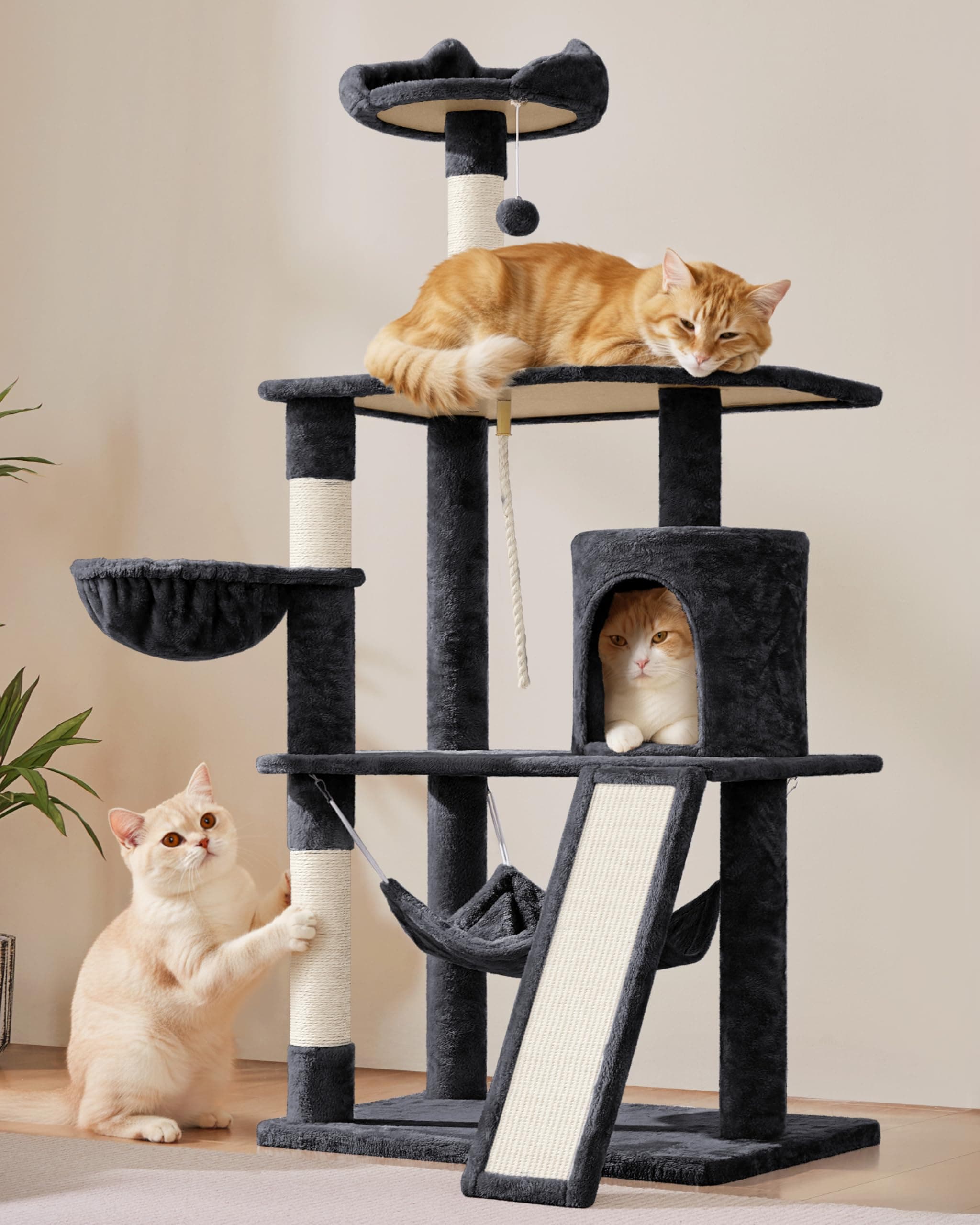 Yaheetech 63.5in Multi-Level Cat Tree Tower Condo with Scratching Posts, Platform & Hammock, Cat Activity Center Play Furniture for Kittens, Cats & Pets