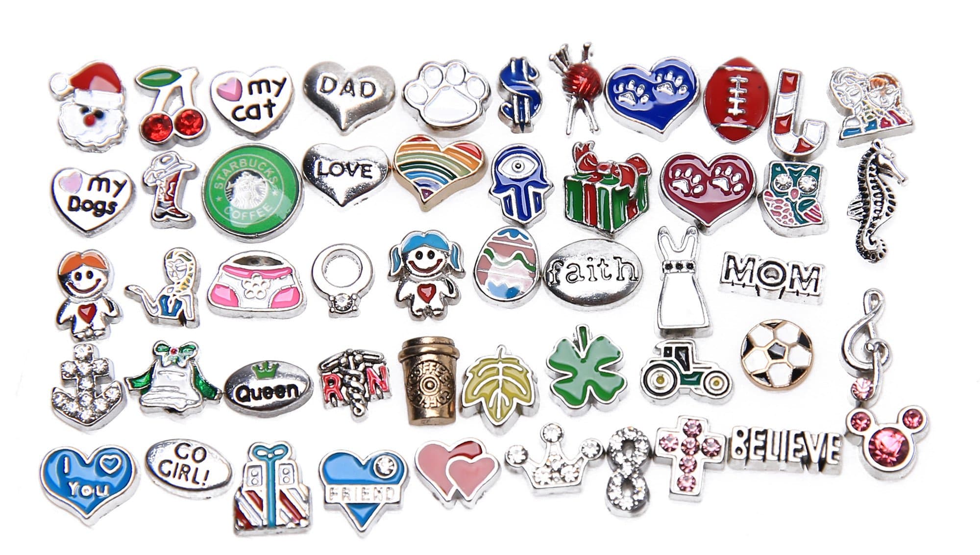 50 Pcs Mixed Random Floating Charms for Glass Living Memory Lockets Origami Owl Lockets DIY Wholesale Gold and Silve By Loyalight (50 pcs)