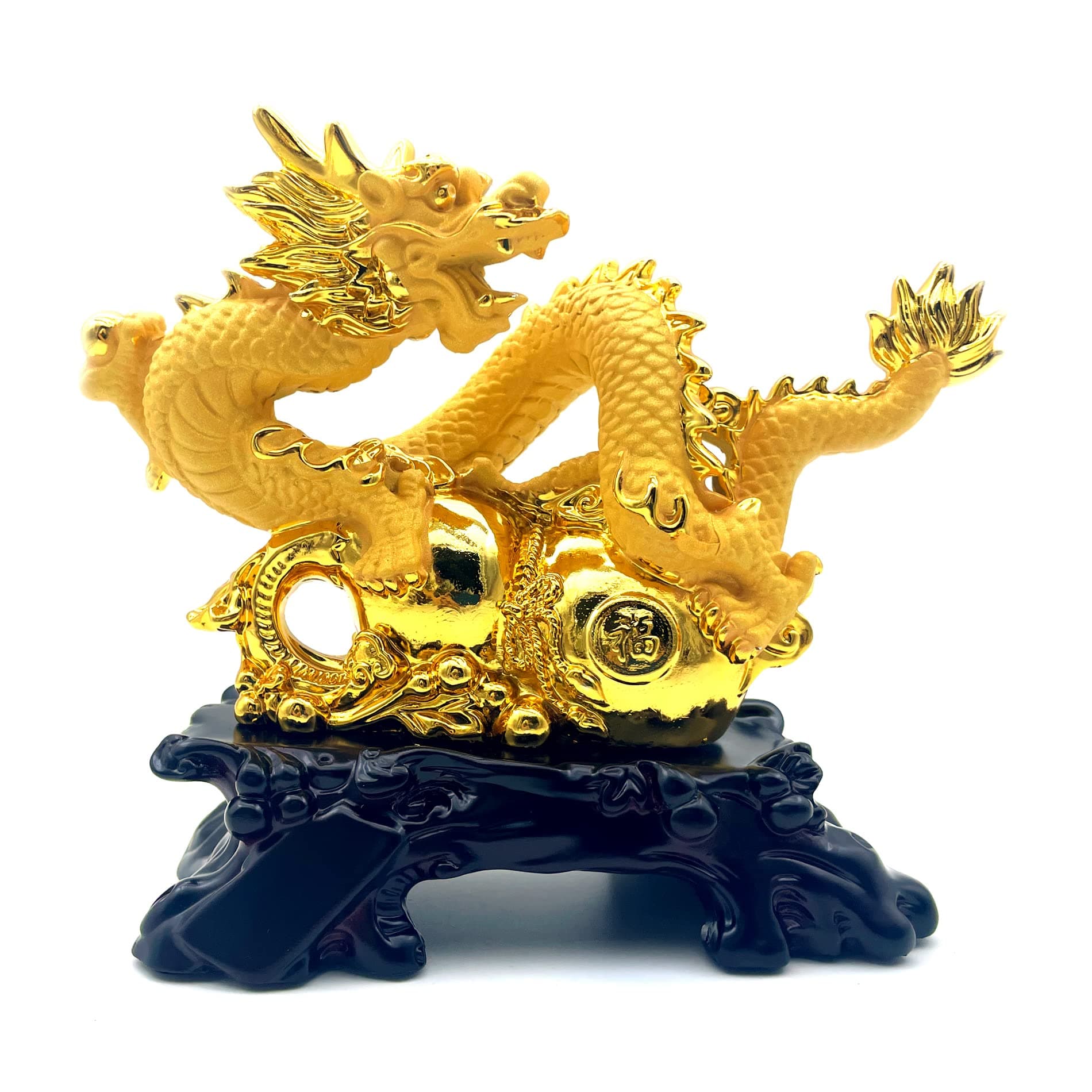 FUNSXBUGGold Chinese Feng Shui Dragon Statue Sculpture Figurines Feng Shui Decor Home Office Desktop Decoration Good Lucky Gifts