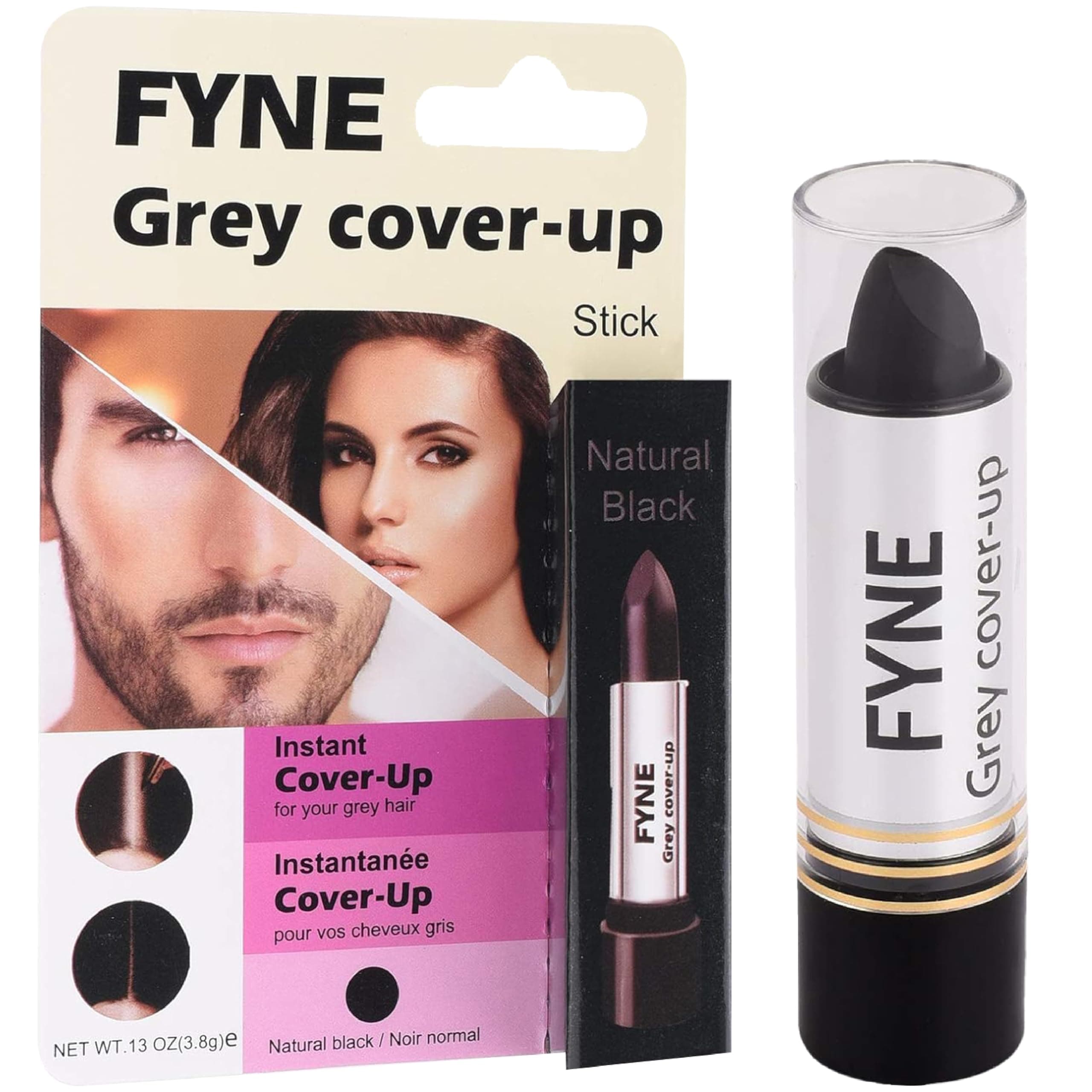 FYNE Root Touch Up Cover Stick - Instant Natural Black Grey Hair Cover Up - Magic Retouch Temporary Hair Colour for Men & Women