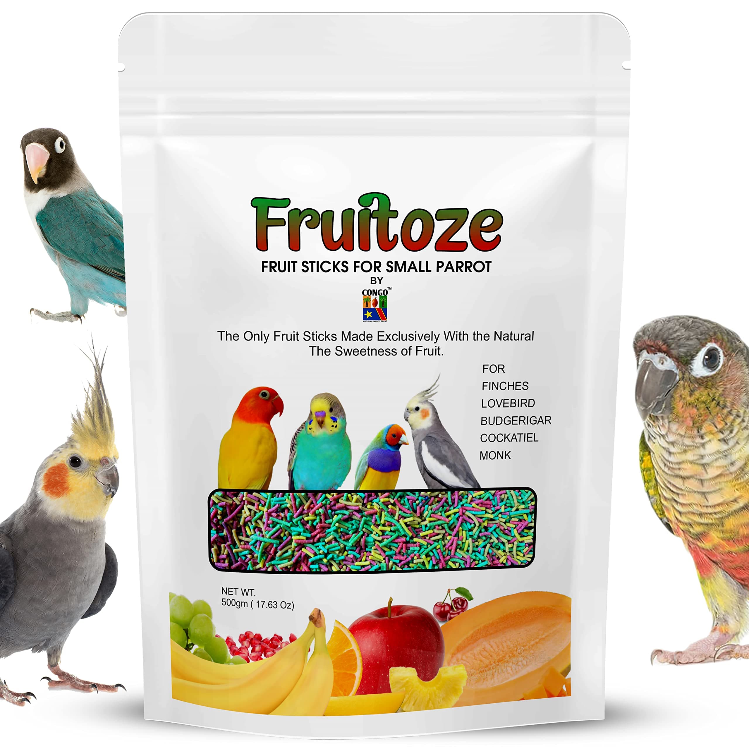 Congo® Premium Fruitoze Fruit Sticks for Finch, Lovebird, Budgerigar, Cockatiel, Conure, Monk and Other Small Size Birds (500gm)