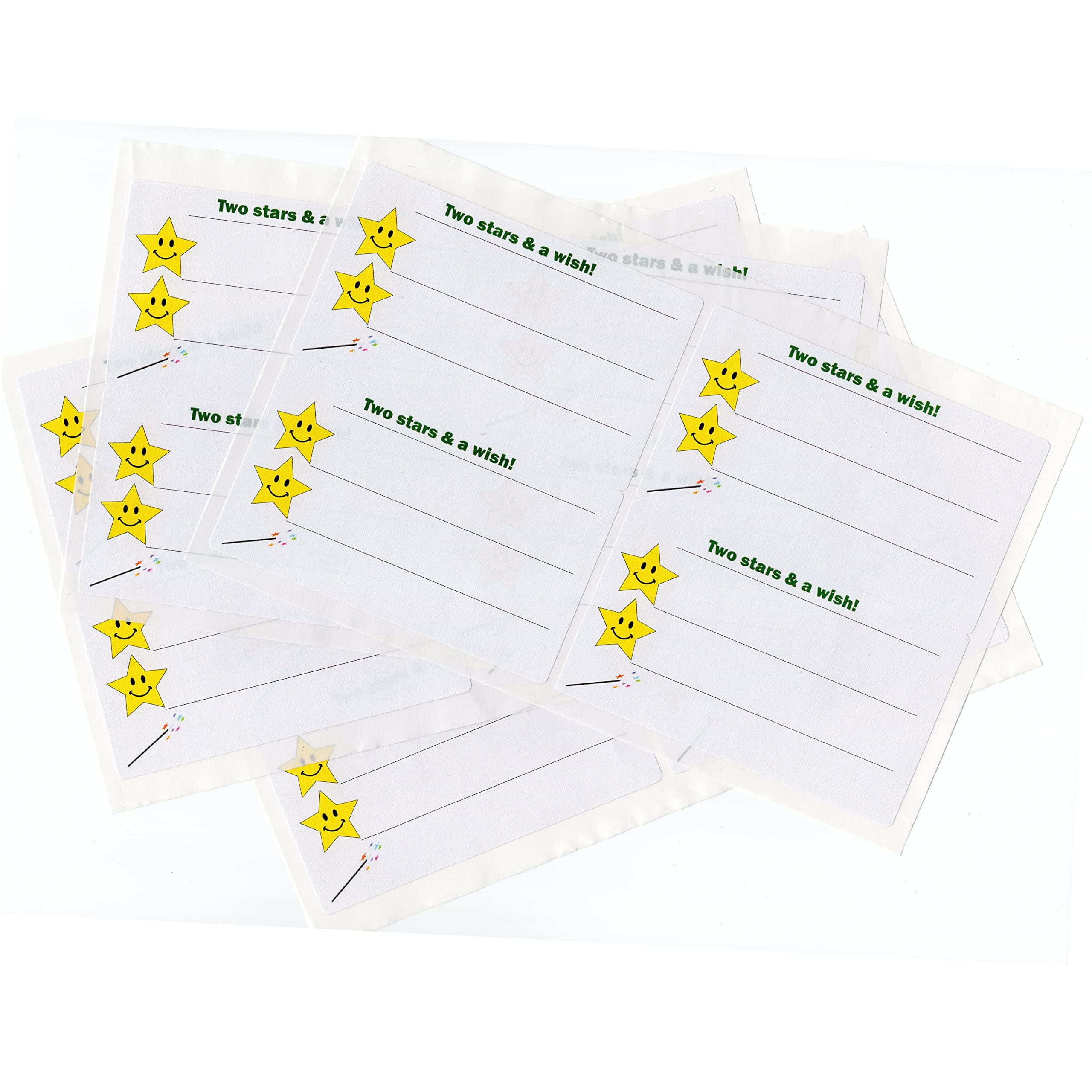 64x LARGE Two Stars and a Wish Stickers, Colourful (99mm x 57mm). Premium Quality Self Adhesive Label Material, Ultra High Resolution Print (1200 dpi). Easy to apply. No Messy Ink Stamp Required. Free UK delivery