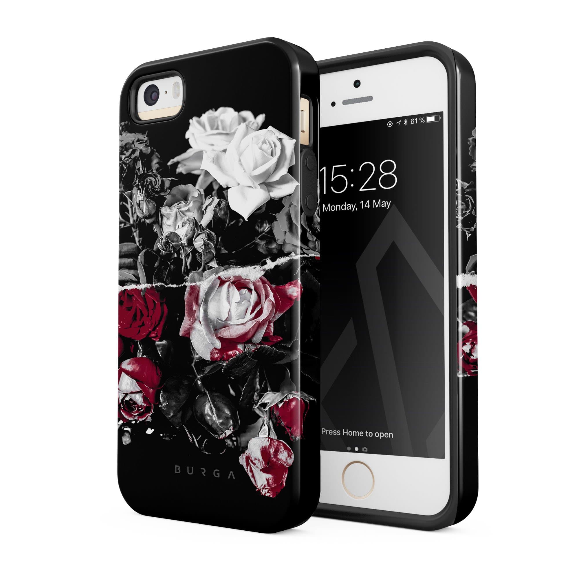 BURGA Phone Case Compatible with iPhone 5 iPhone 5s iPhone SE Case Crimson Bouquet Red and White Roses Cute for Girls Heavy Duty Shockproof Dual Layer Hard Shell + Silicone Protective Cover